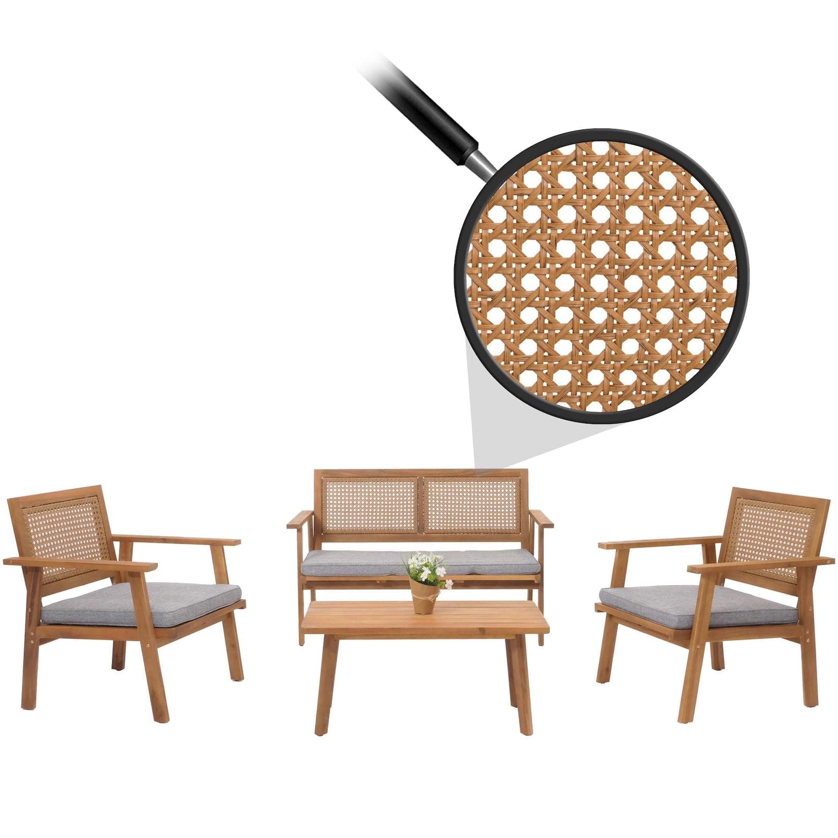 Garten-Garnitur MCW-N46 Lounge-Set mit Kissen Grau Akazie
