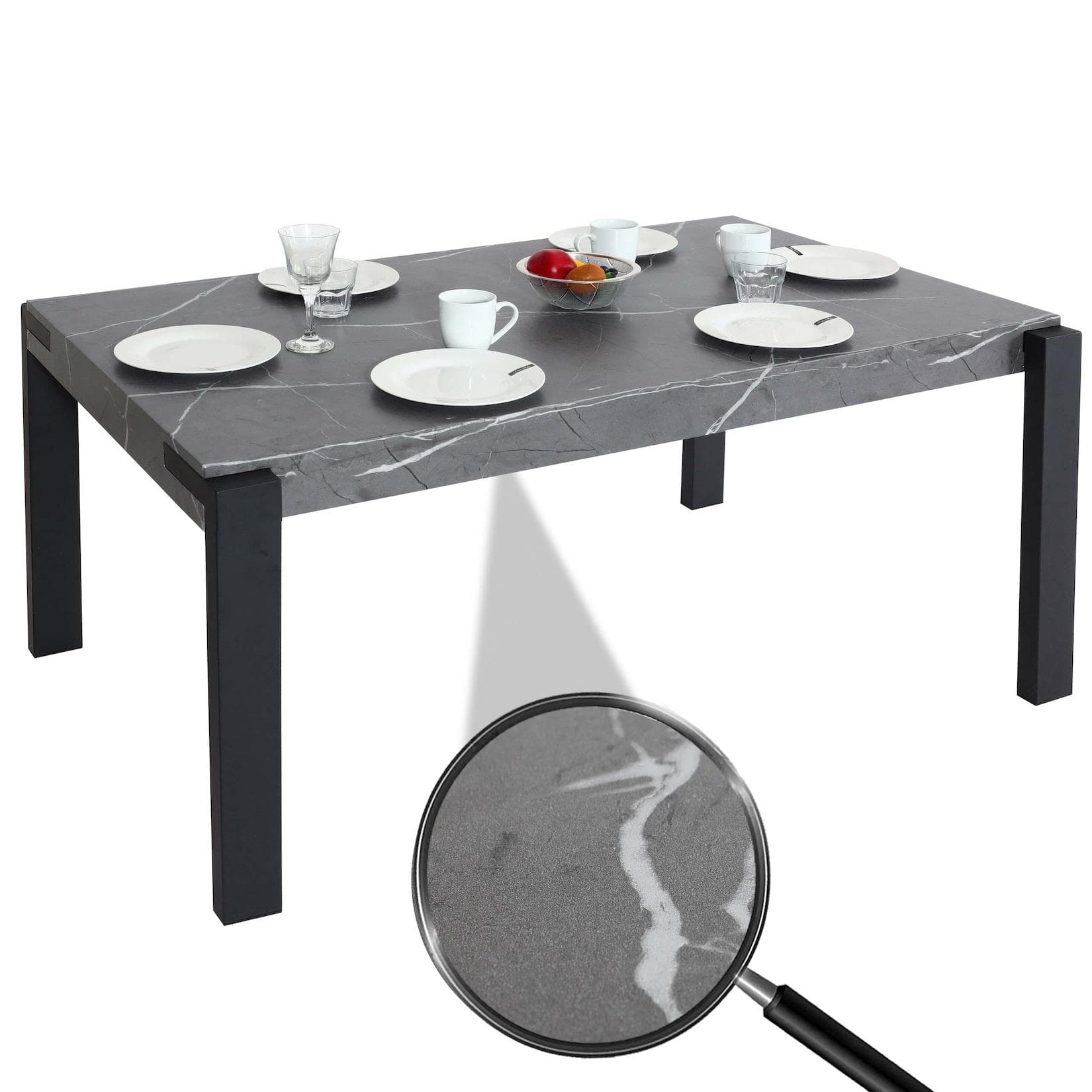 MCW Esstisch Industrial Metall Grau Marmor-Optik 140x80cm