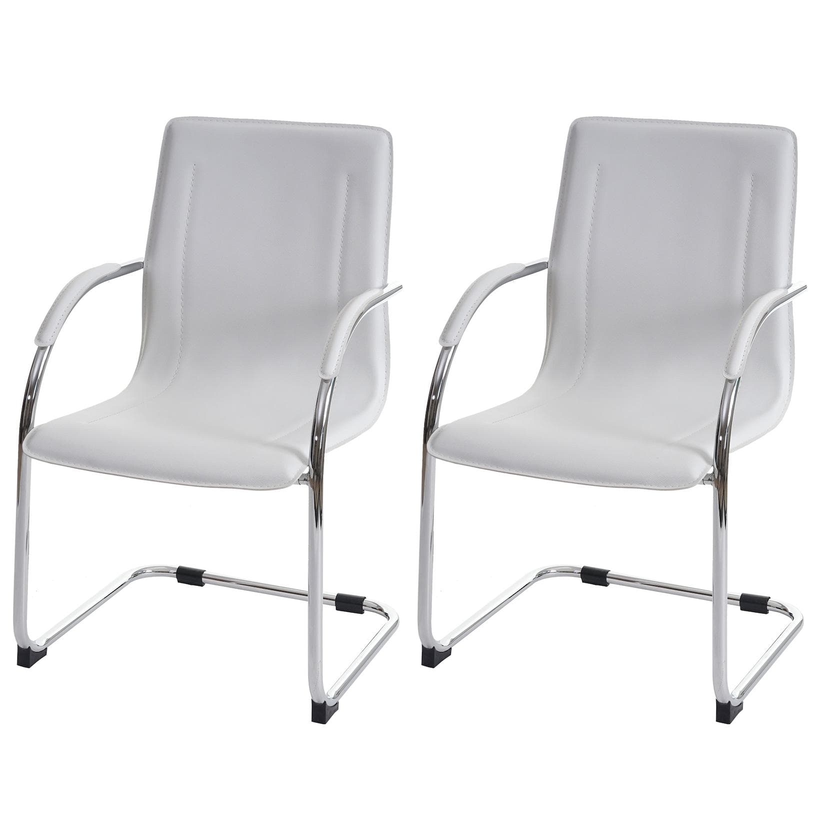 MCW 2er-Set Esszimmerstuhl Perm Freischwinger Weiß mit Armlehne