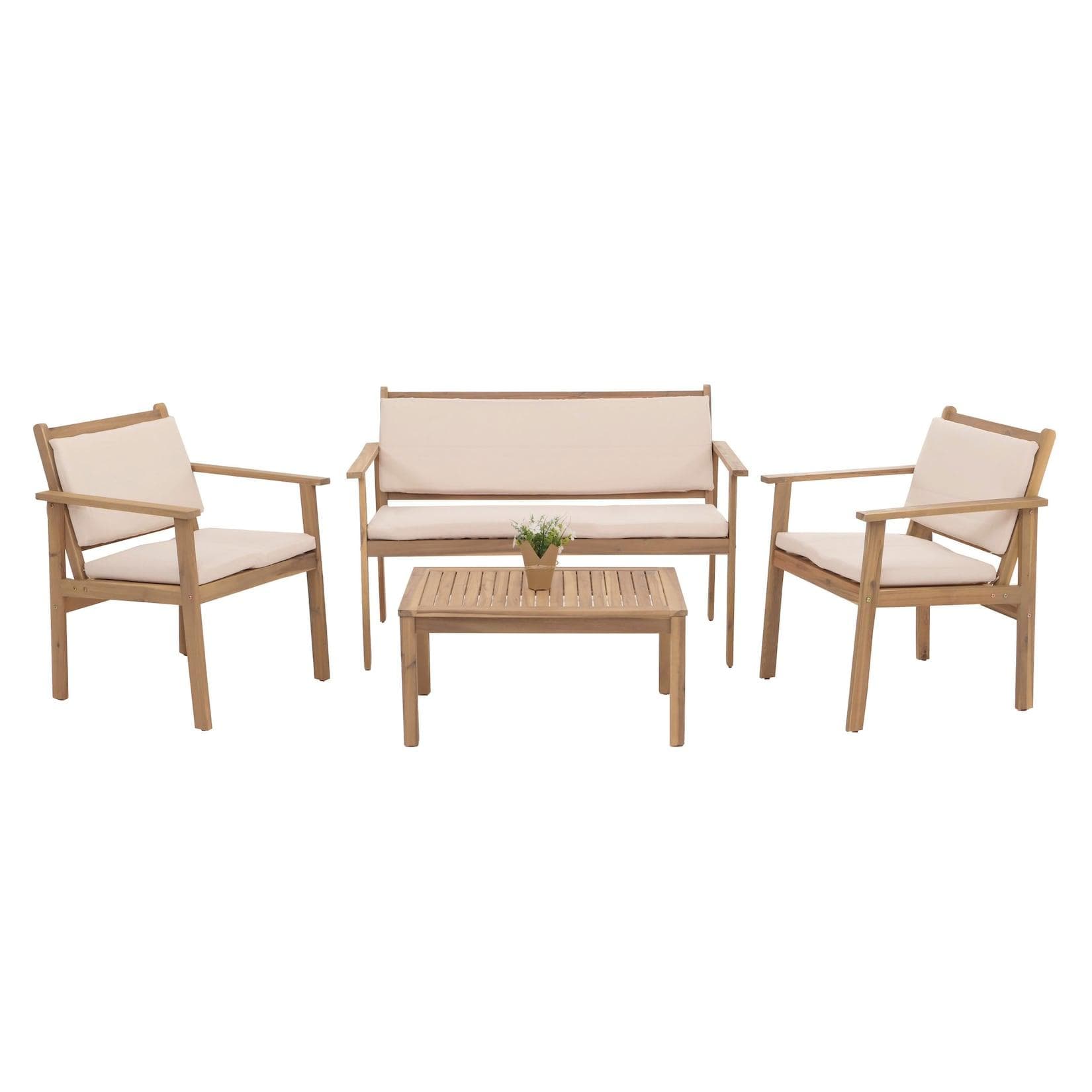 Garten-Garnitur MCW-O19 Lounge-Set Akazie Holz Beige