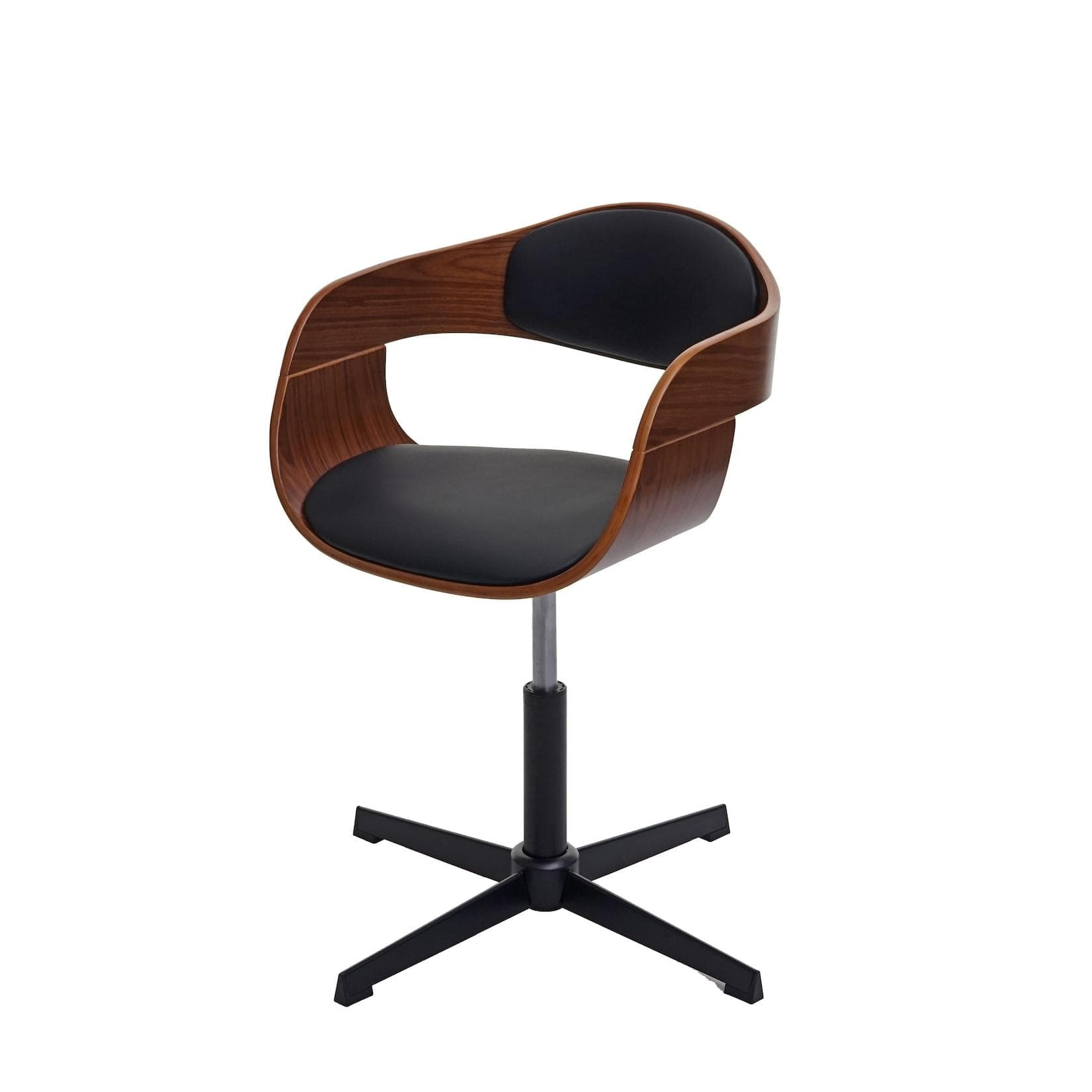 Esszimmerstuhl MCW-H46 höhenverstellbar Walnuss-Optik Kunstleder Schwarz
