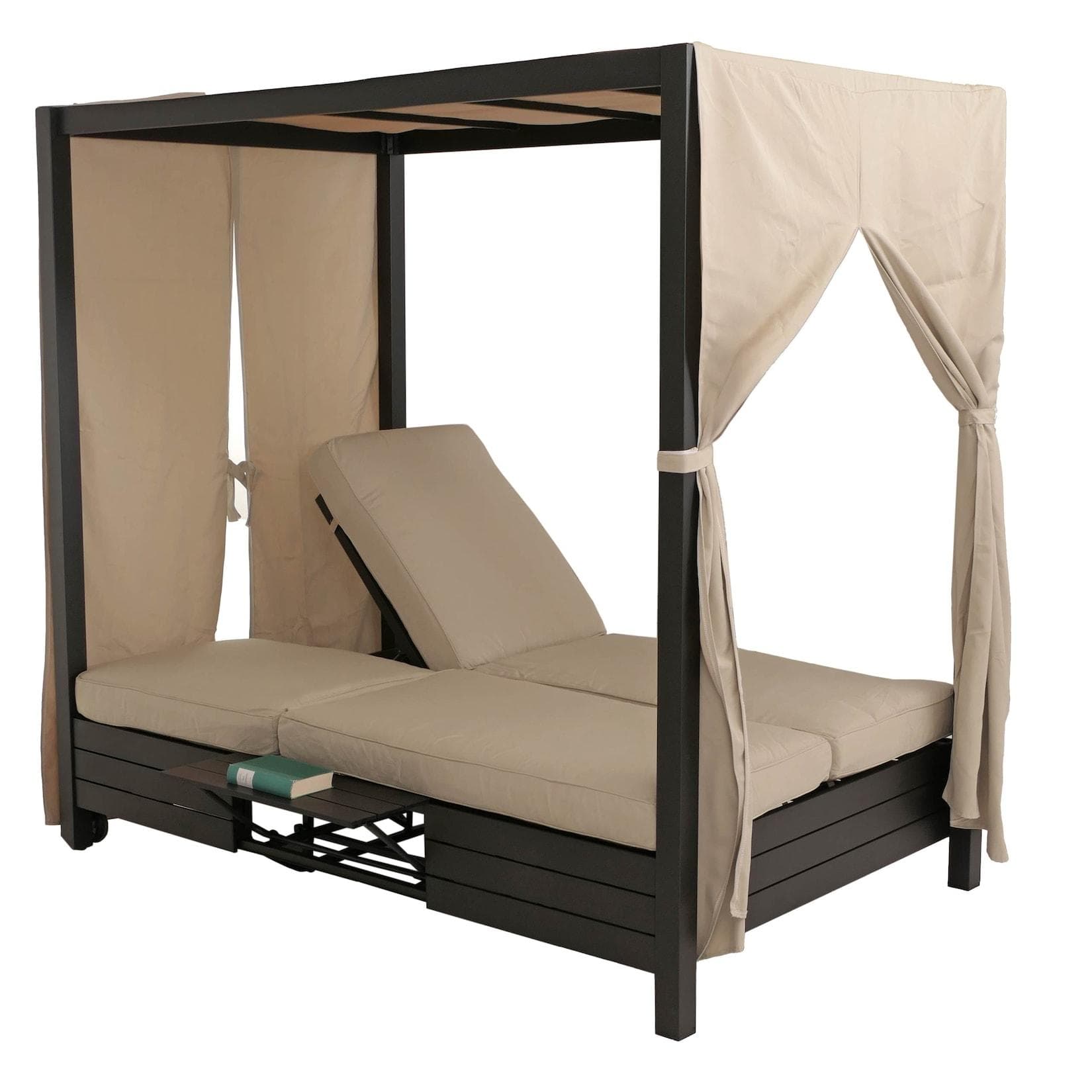 MCW Aluminium Lounge-Gartenliege XL mit 10cm Polster Schwarz/Creme