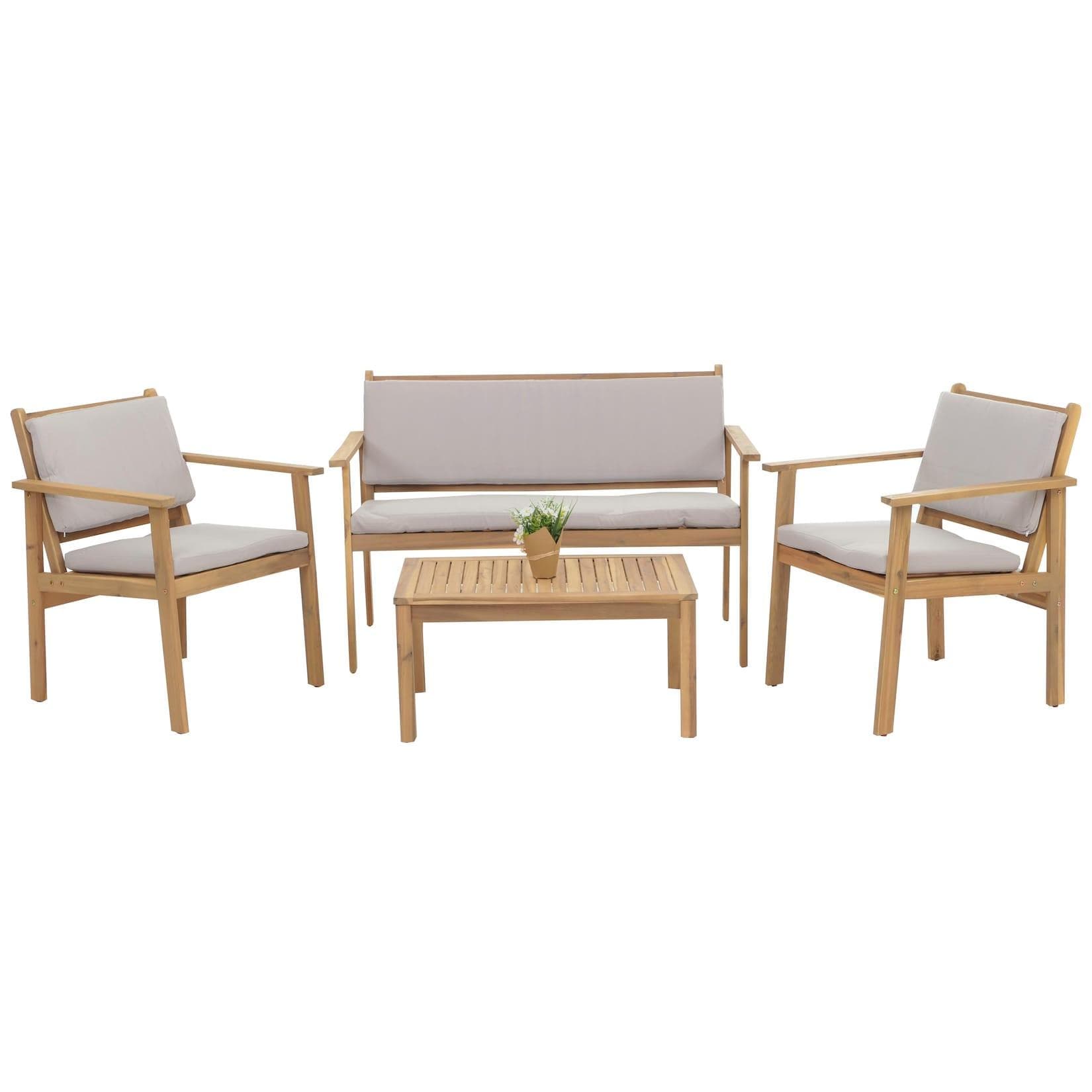 MCW Garten-Garnitur MCW-O19 Lounge-Set Sitzgruppe mit Kissen Grau