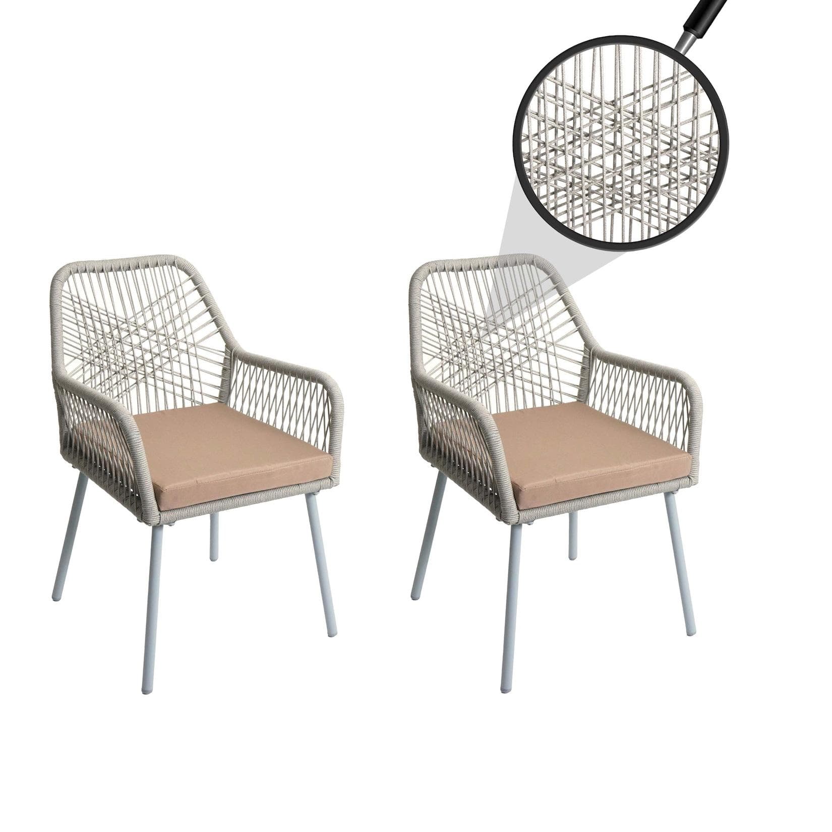 MCW 2er-Set Gartenstuhl Grau Taupe Aluminium Seilgeflecht