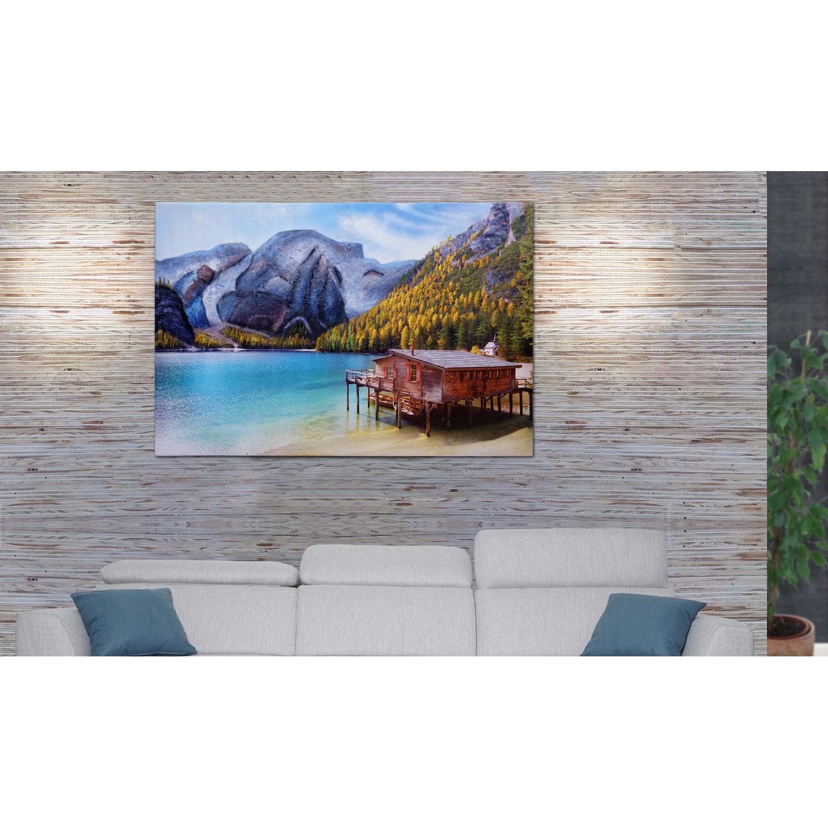 Wandgemälde Landschaft MCW-H25, Leinwandbild Sandgemälde Gemälde, handgemaltes XL Wandbild ~ 80x120cm