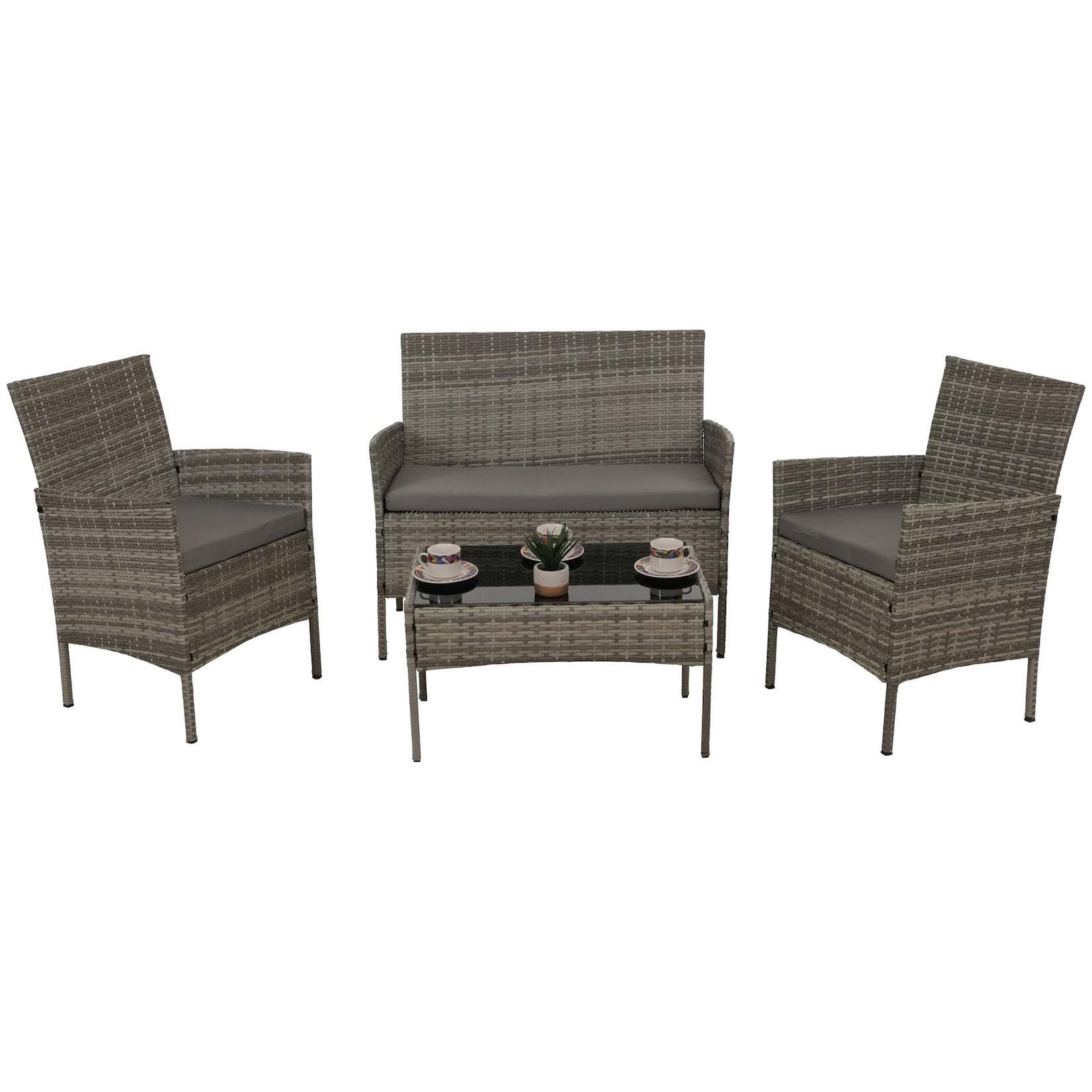 MCW Poly-Rattan Garten-Garnitur MCW-N98 Grau mit hellgrauen Kissen