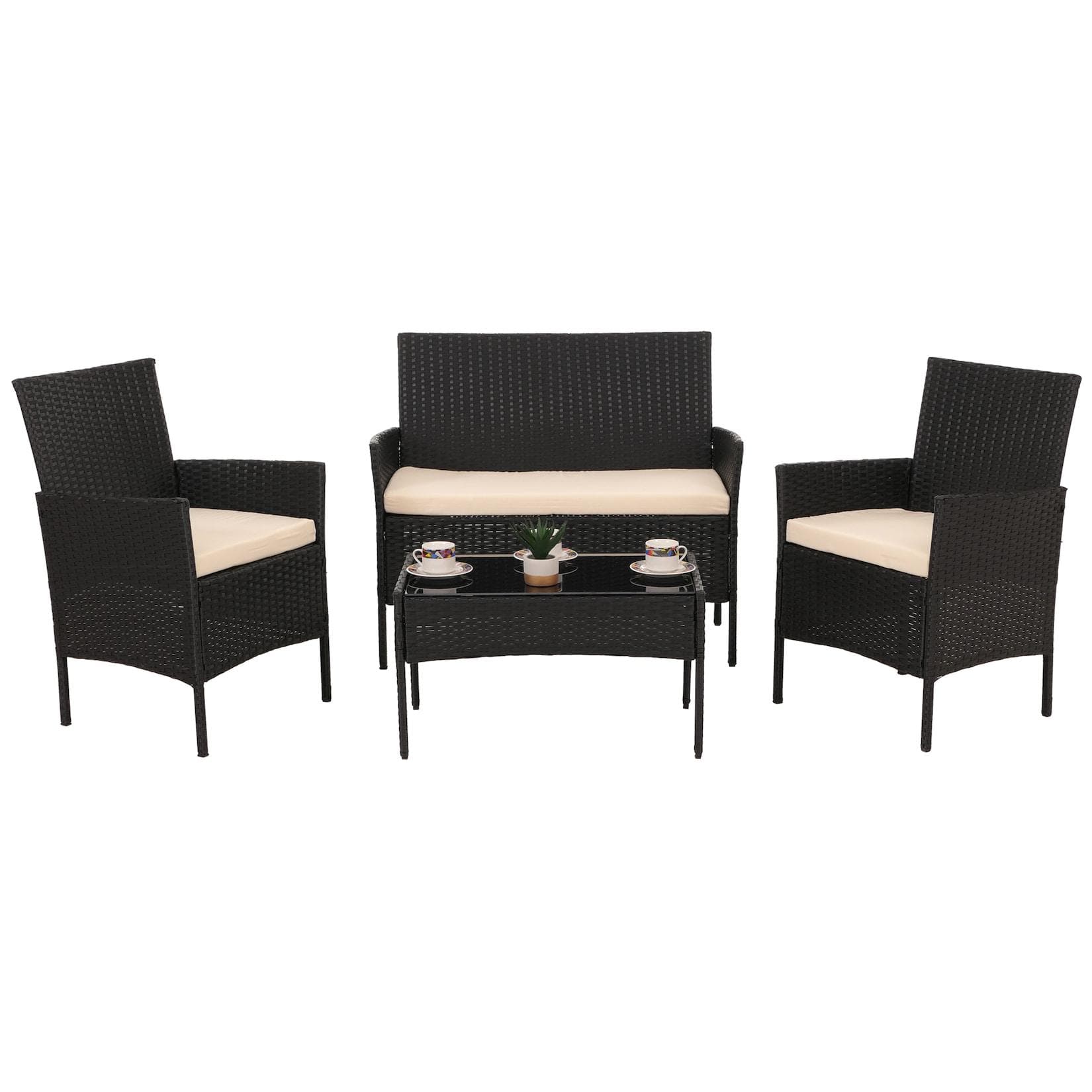 MCW Poly-Rattan Garten-Garnitur MCW-N98 Sitzgruppe Lounge-Set Anthrazit Creme