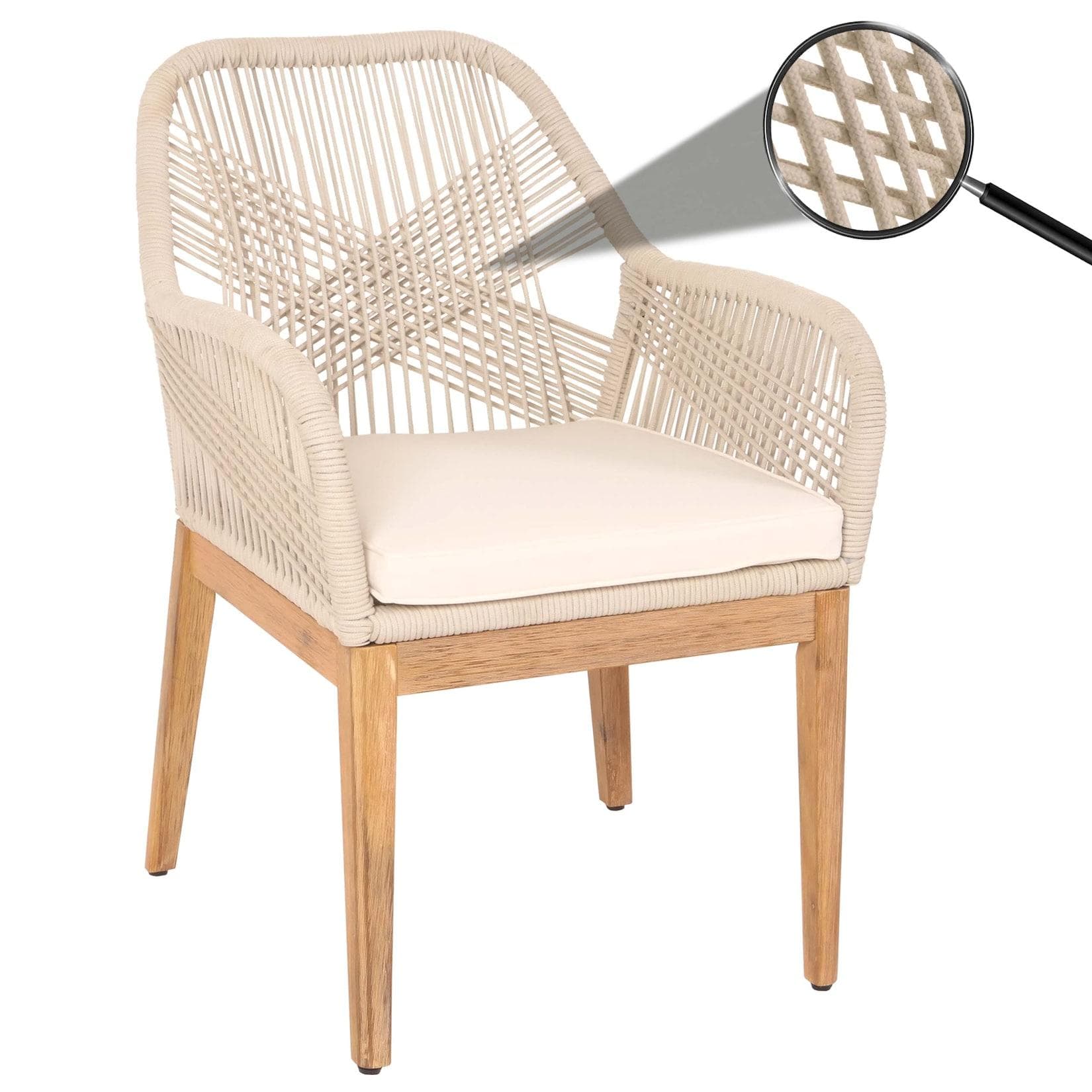 MCW Gartenstuhl MCW-H56b Outdoor Stuhl mit Seilgeflecht und Kissen