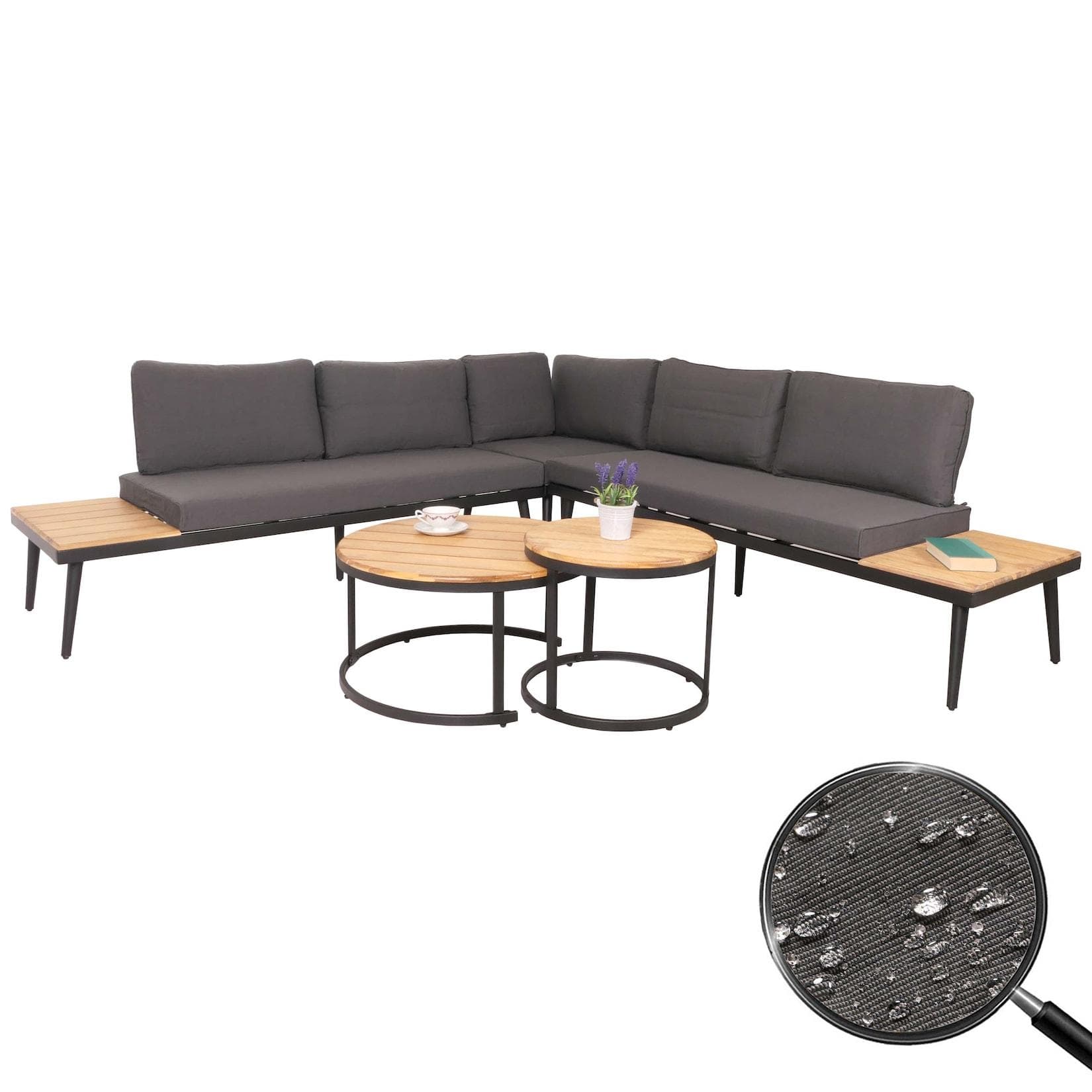 Garten-Garnitur MCW-H54c Lounge-Set mit Beistelltisch Akazie Holz Stahl