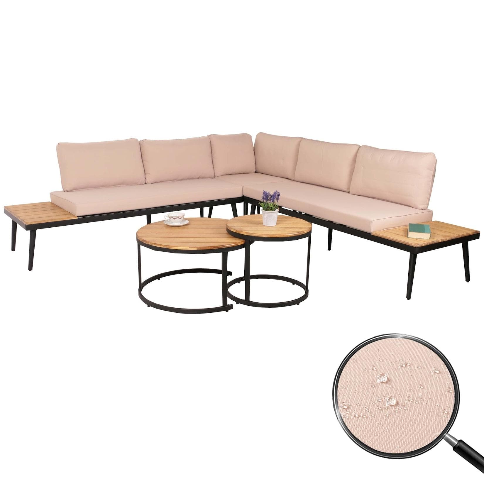 MCW Garten-Garnitur MCW-H54c, Lounge-Set, hellbraun, Kissen beige