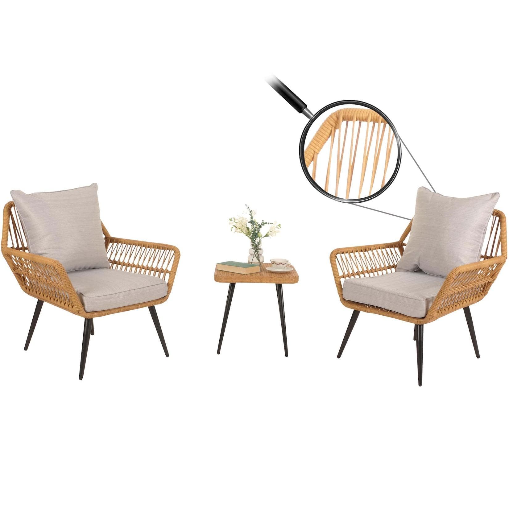 MCW Poly-Rattan Garnitur MCW-N34, Balkon-Set Gartengarnitur Sitzgruppe hellgrau