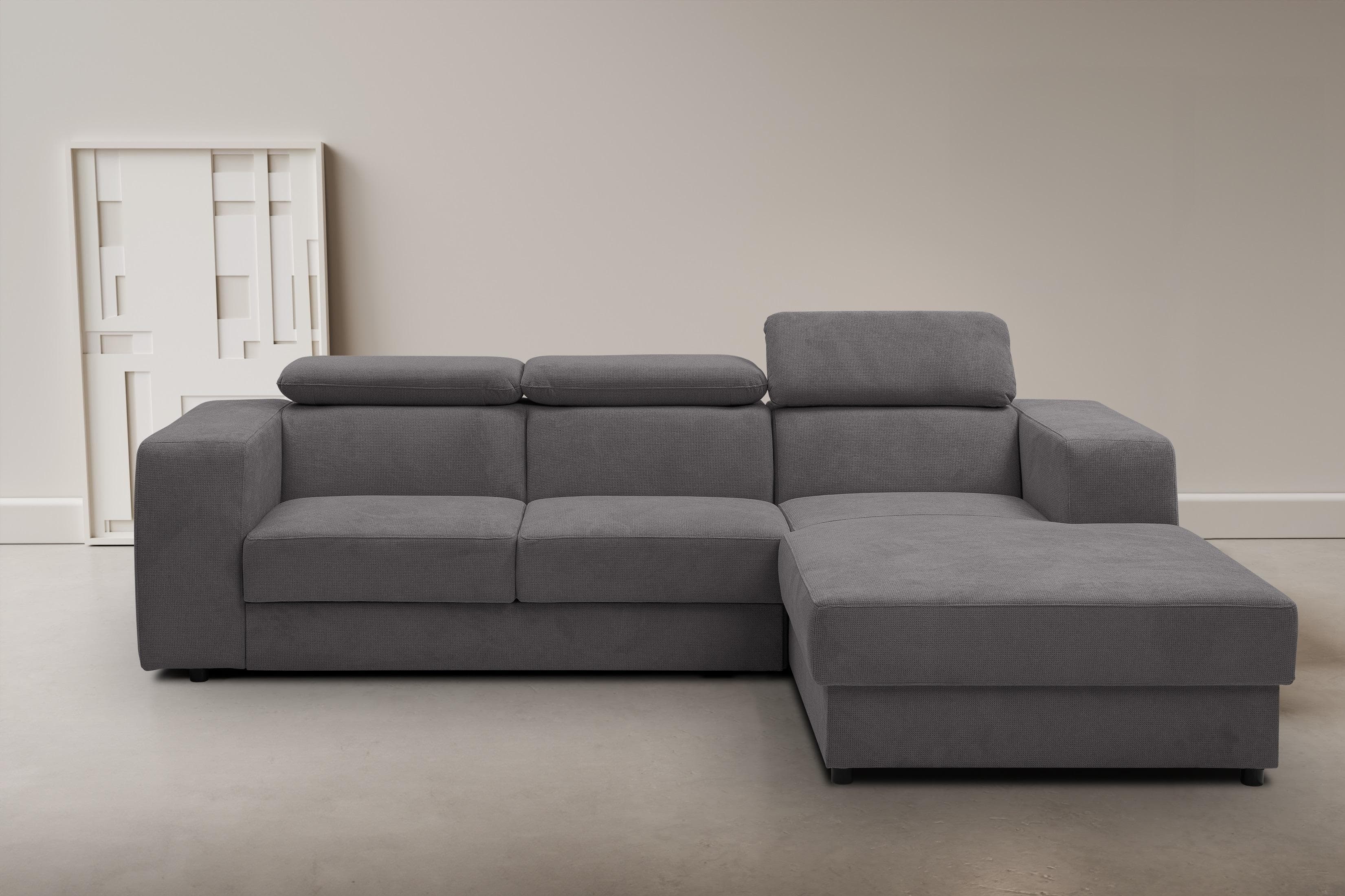 Ecksofa WERK2 Grau mit Schlaffunktion und Bettkasten