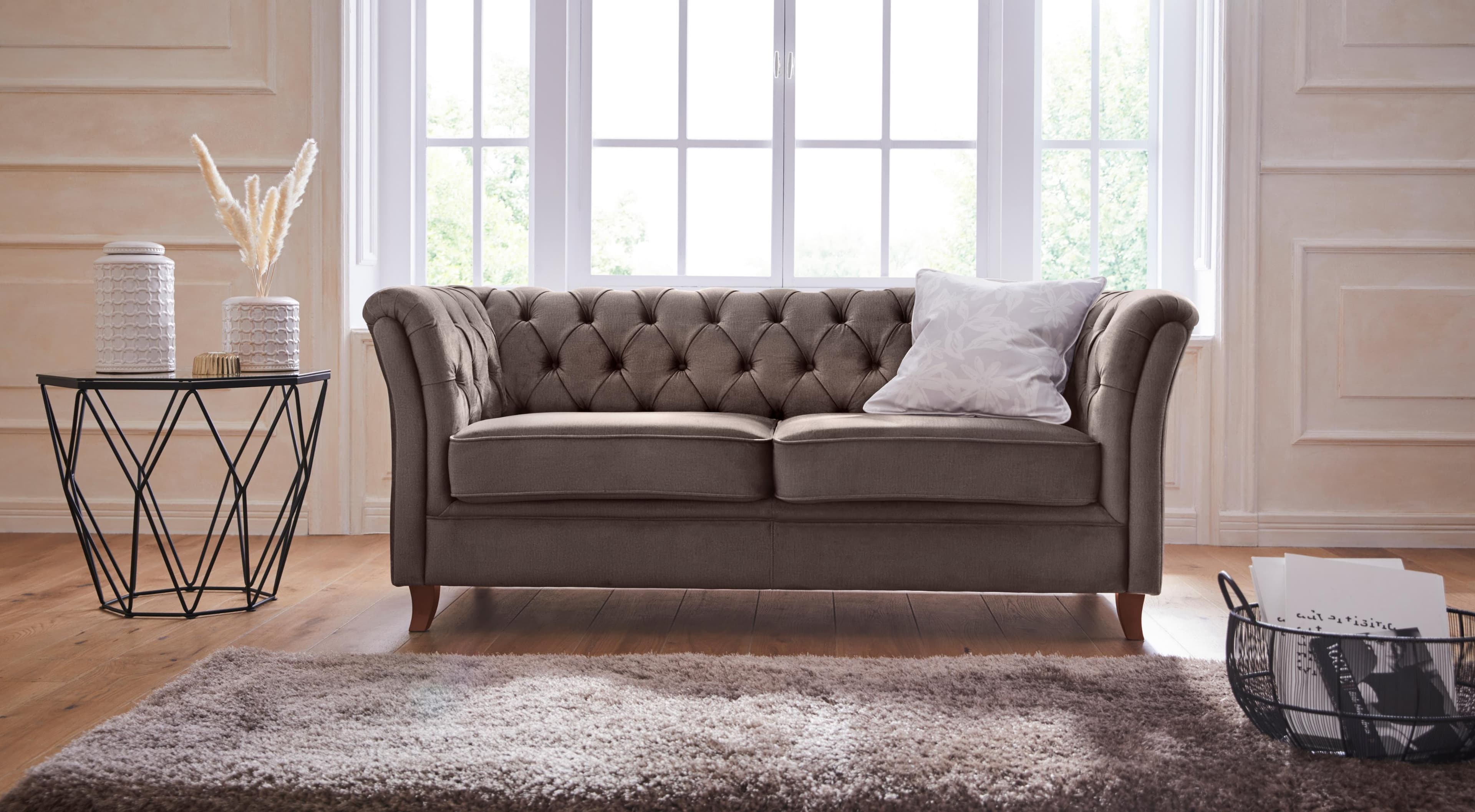 Chesterfield-Sofa HOME AFFAIRE Reims Braun Samtoptik