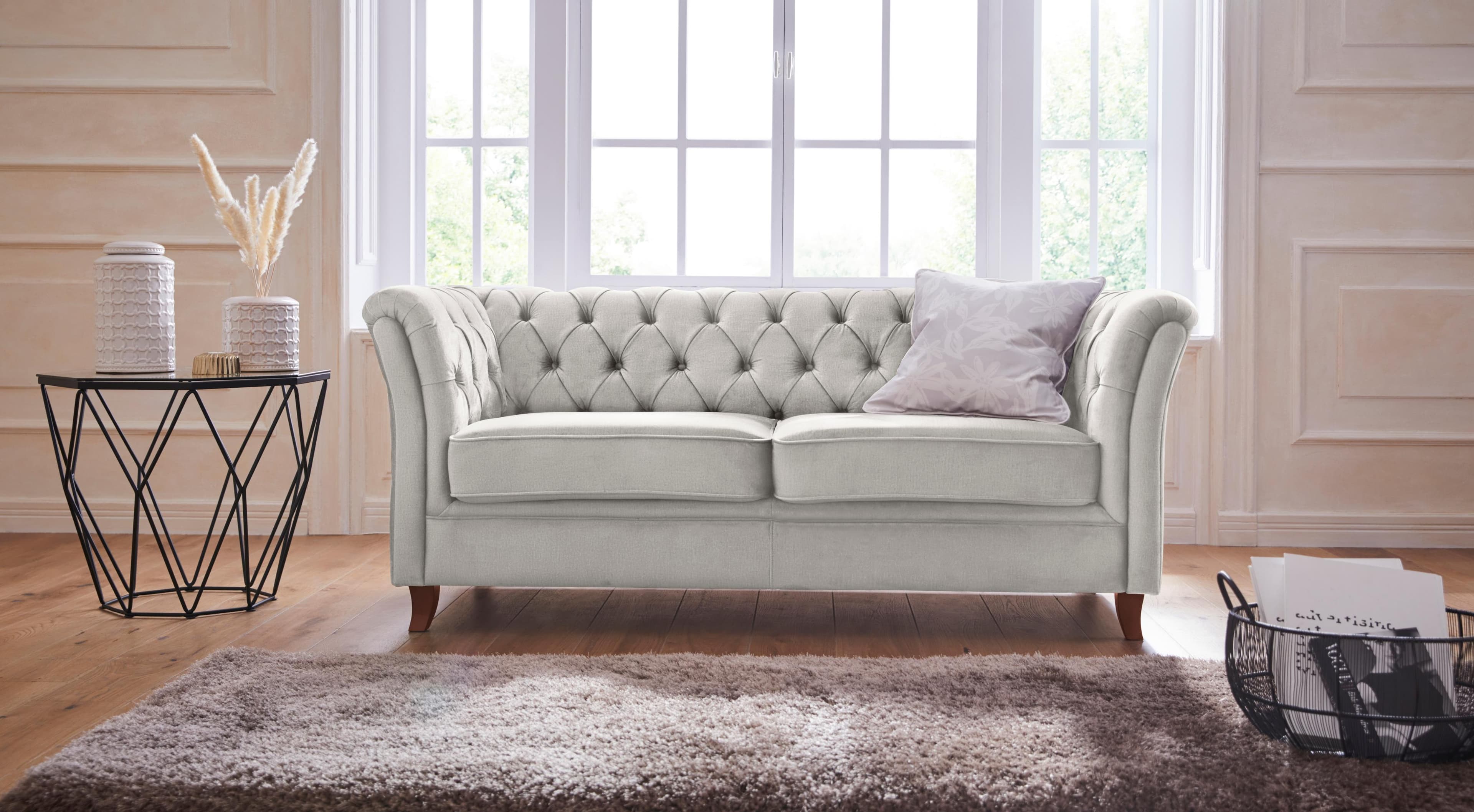 Chesterfield-Sofa HOME AFFAIRE Reims Grau Samtoptik