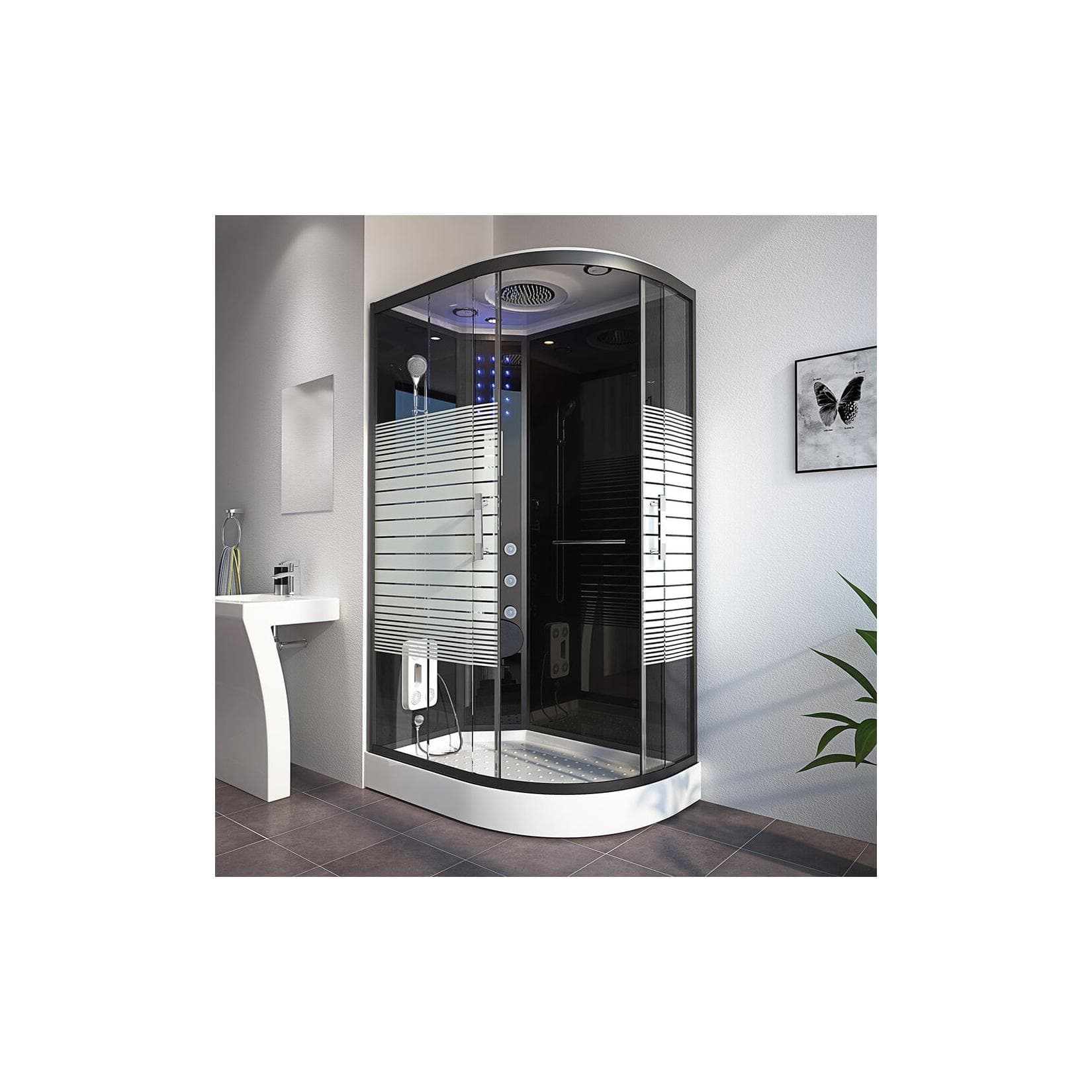 HOME DELUXE Dampfdusche BLACK PEARL 120x80 cm Rechts ESG-Vollverglasung Regendusche