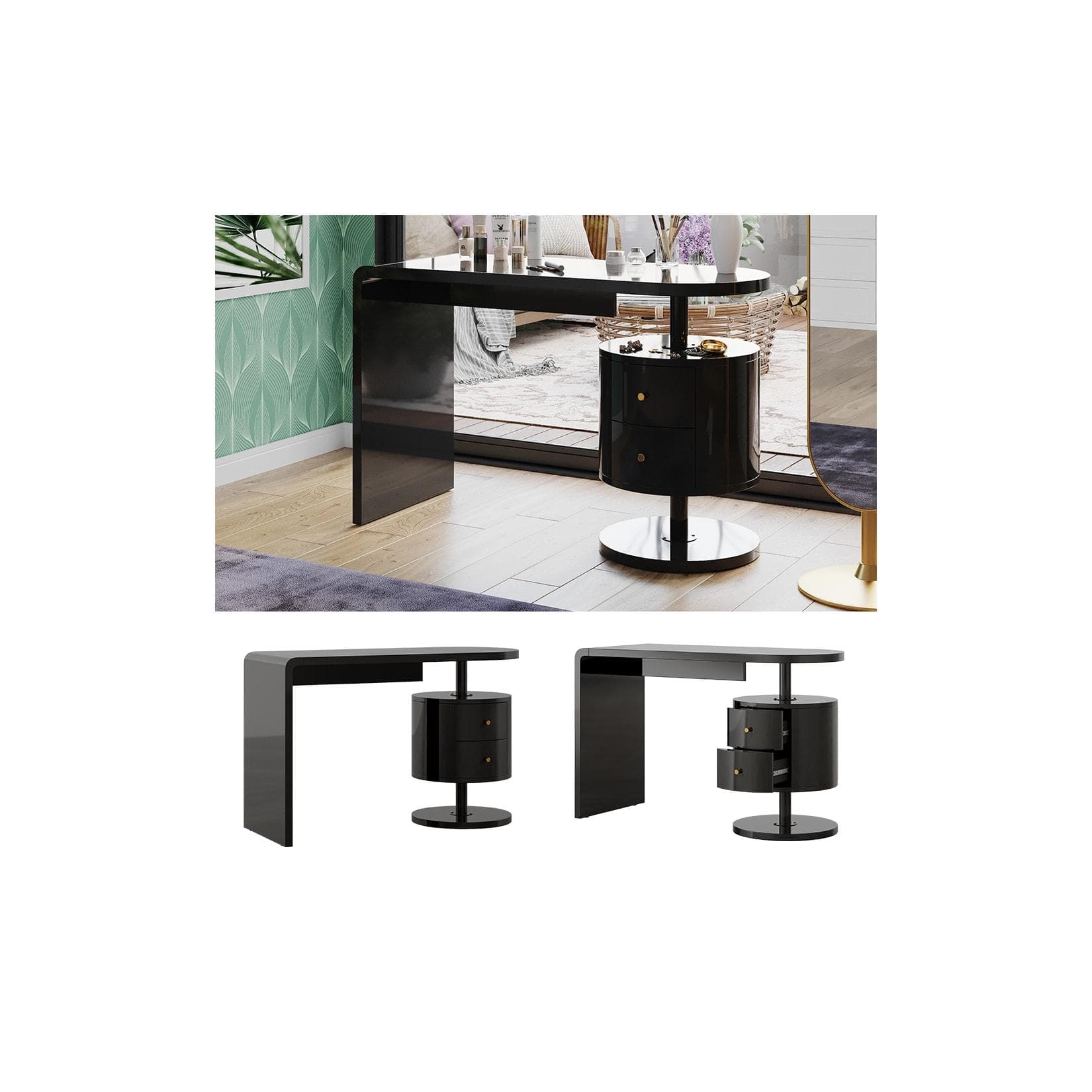 Hochglanz-Schreibtisch schwarz mit 2 Schubladen