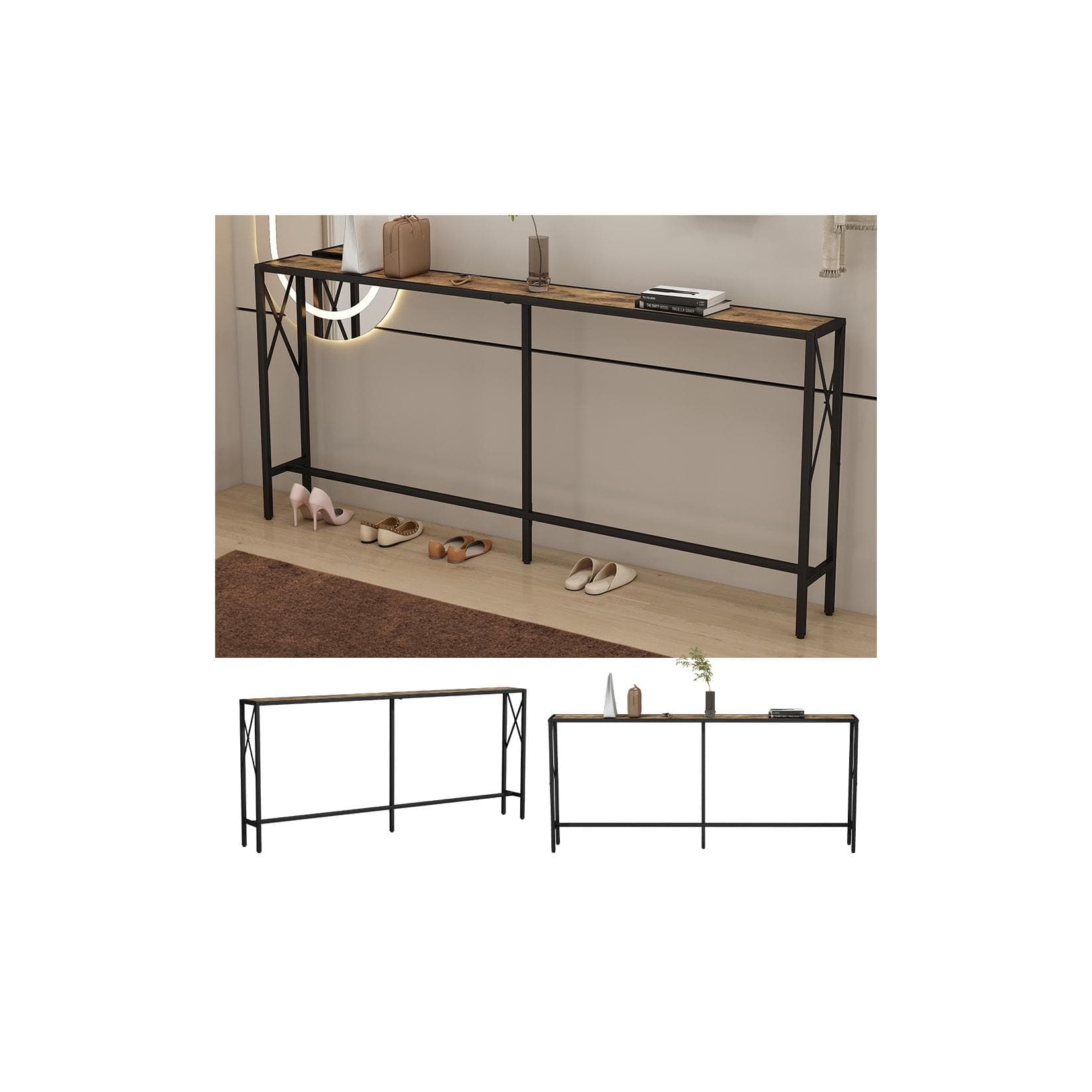 Vicco Konsolentisch Lima Eiche Rustikal Schwarz Moderner Loft-Stil