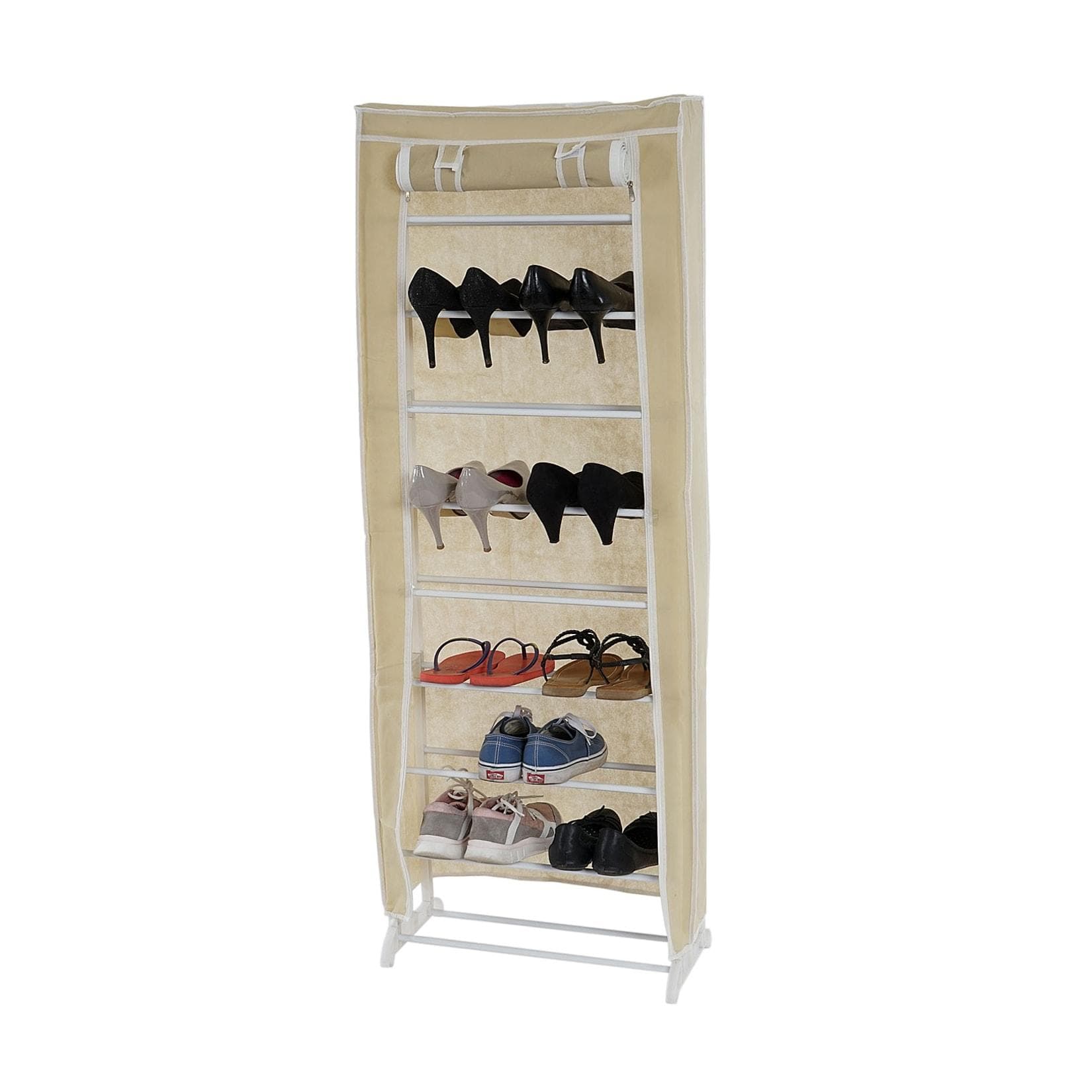MCW Schuhschrank Faltschrank Stoff Creme 9 Ebenen