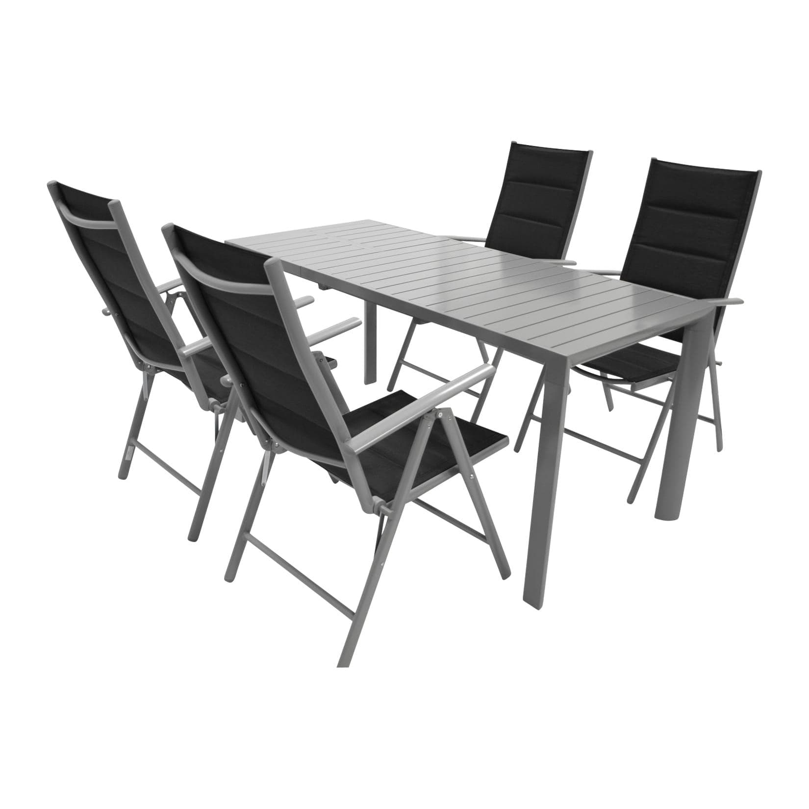 DEGAMO Garten-Essgruppe 5-teilig Klappsessel Ausziehtisch Aluminium Grau