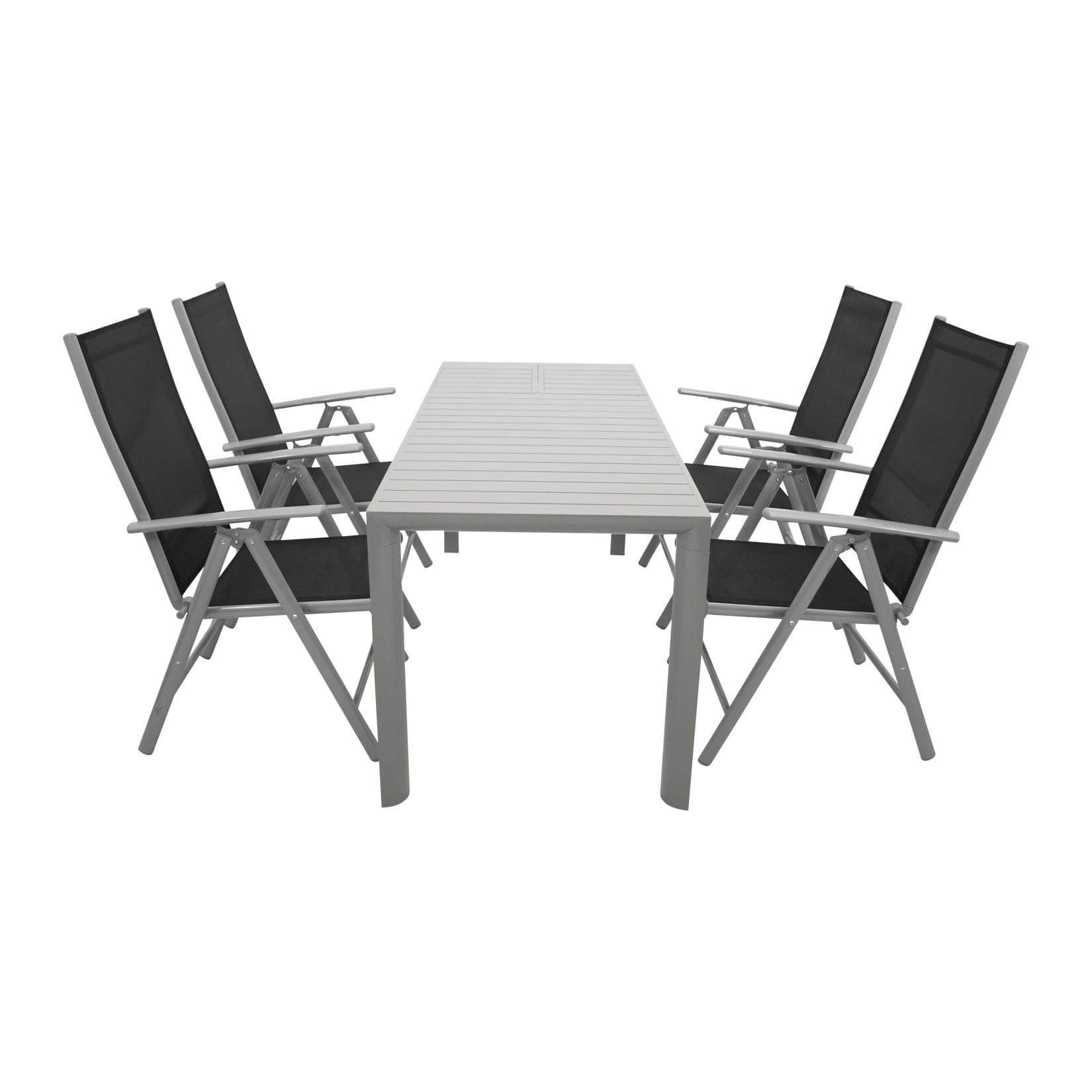 DEGAMO Garnitur BAGO 5-teilig Aluminium silbergrau + Kunstgewebe schwarz