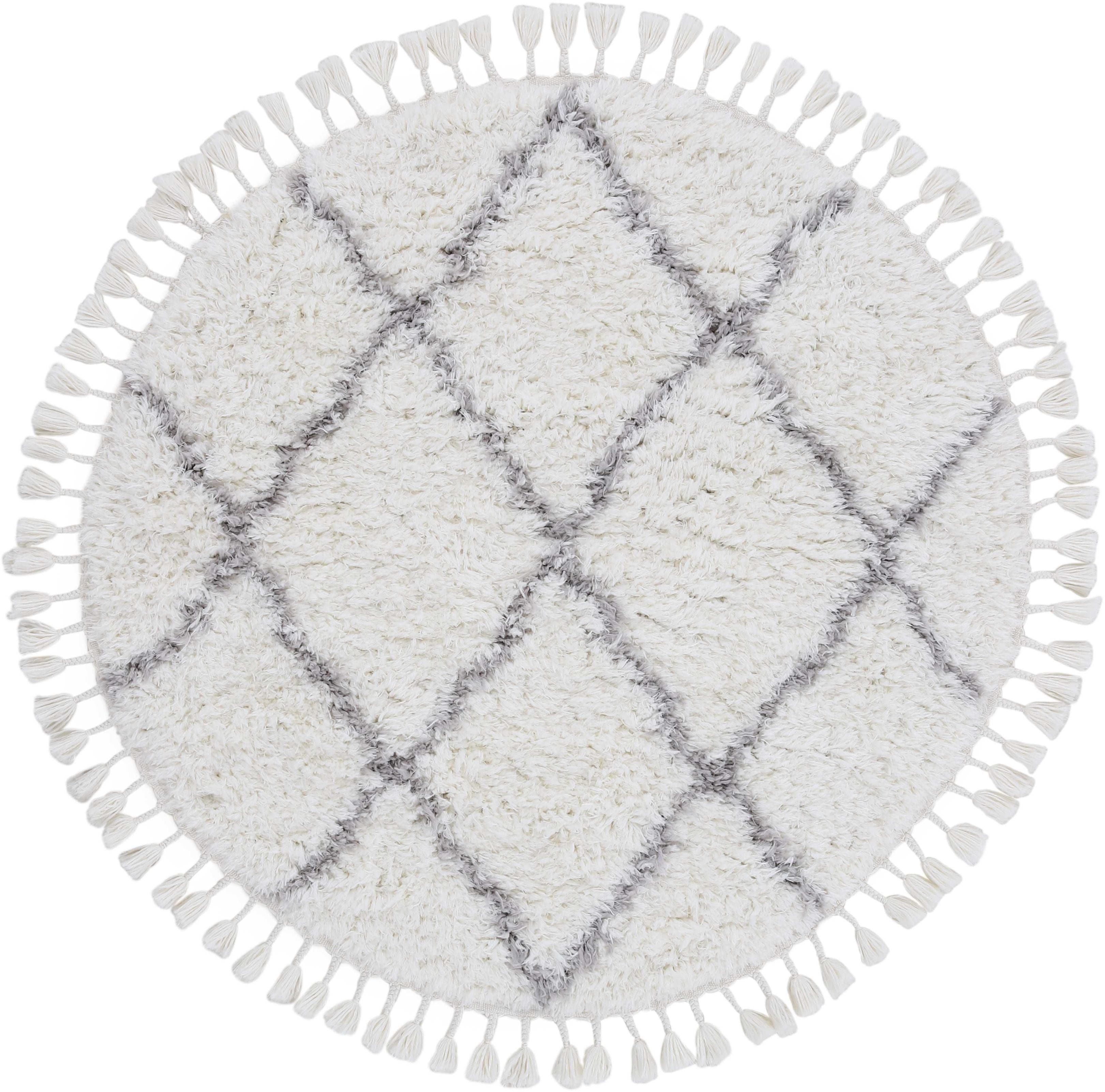 CARPETFINE Hochflor-Teppich Eddy Weiß Rund Shaggy