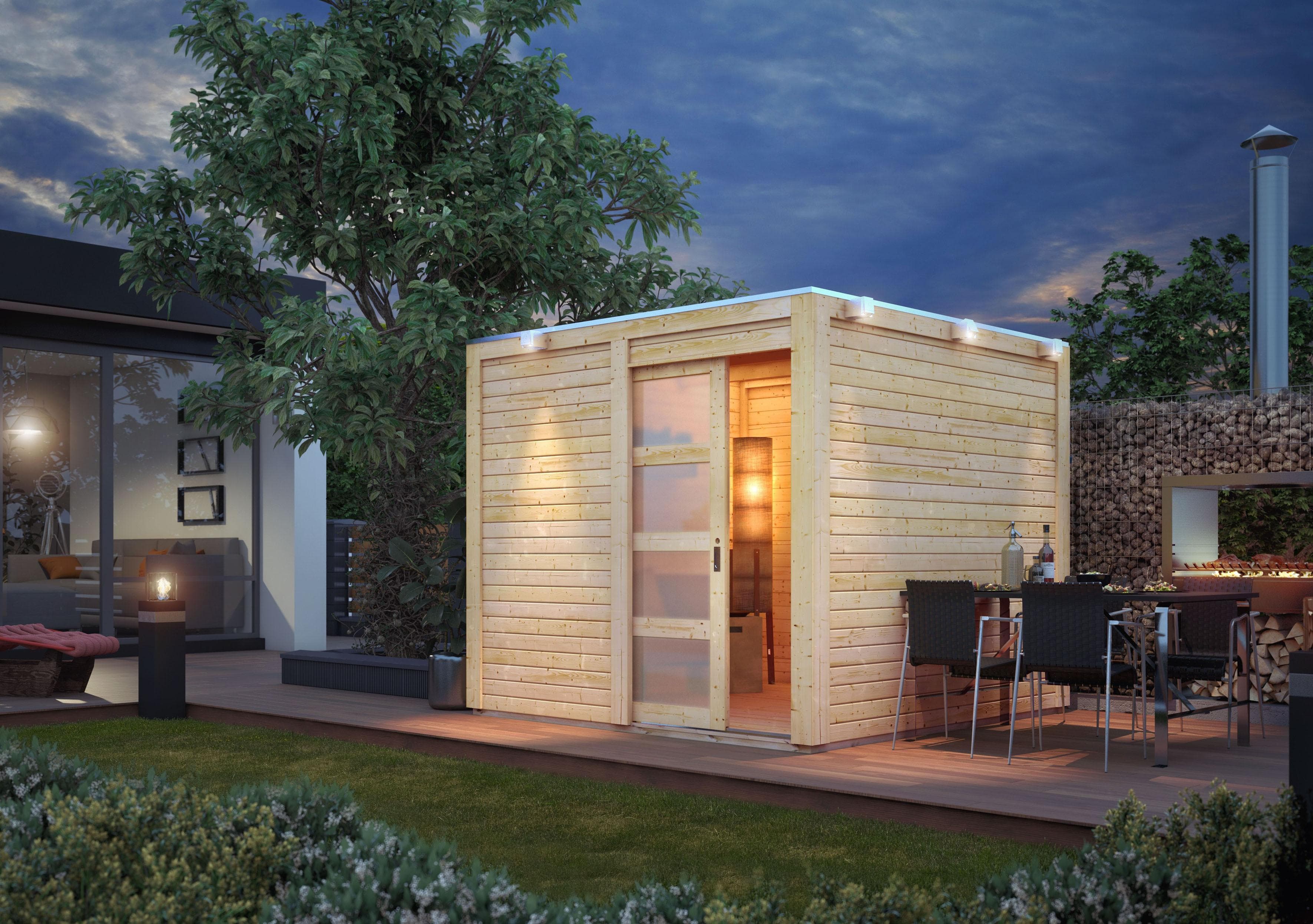 Gartenhaus KARIBU Quellsee 1 Beige Naturbelassen Holzwerkstoff