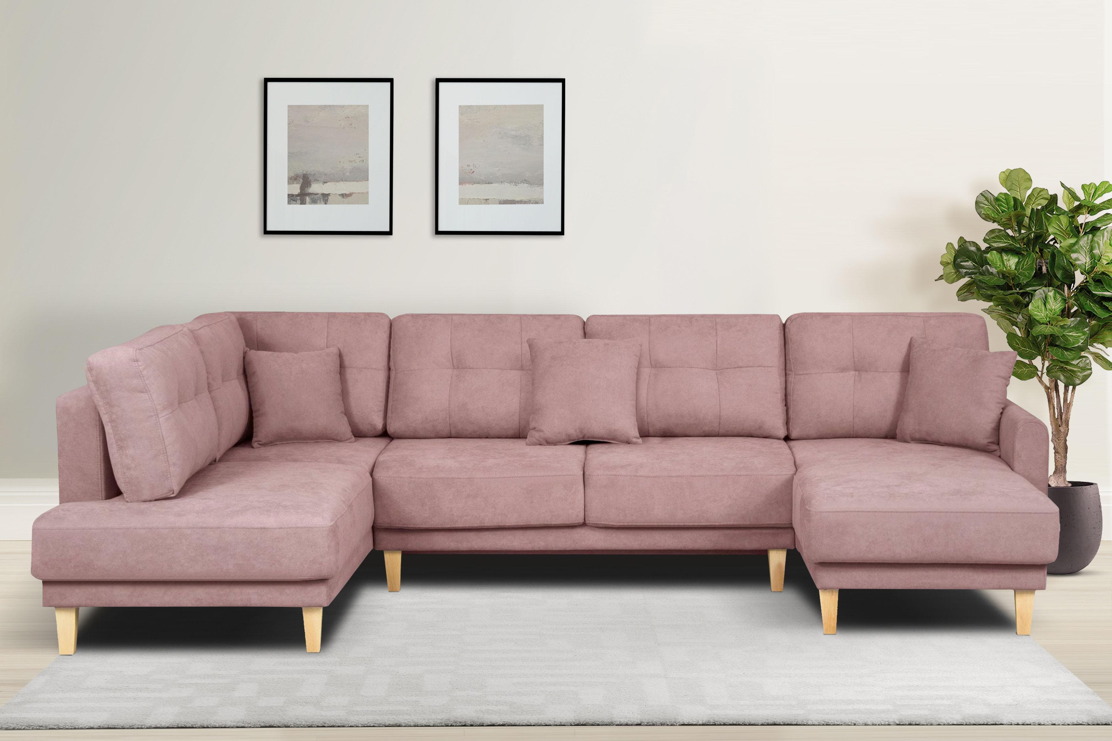 HOME AFFAIRE Wohnlandschaft TRIPLO U-Form Rosa Schlaffunktion