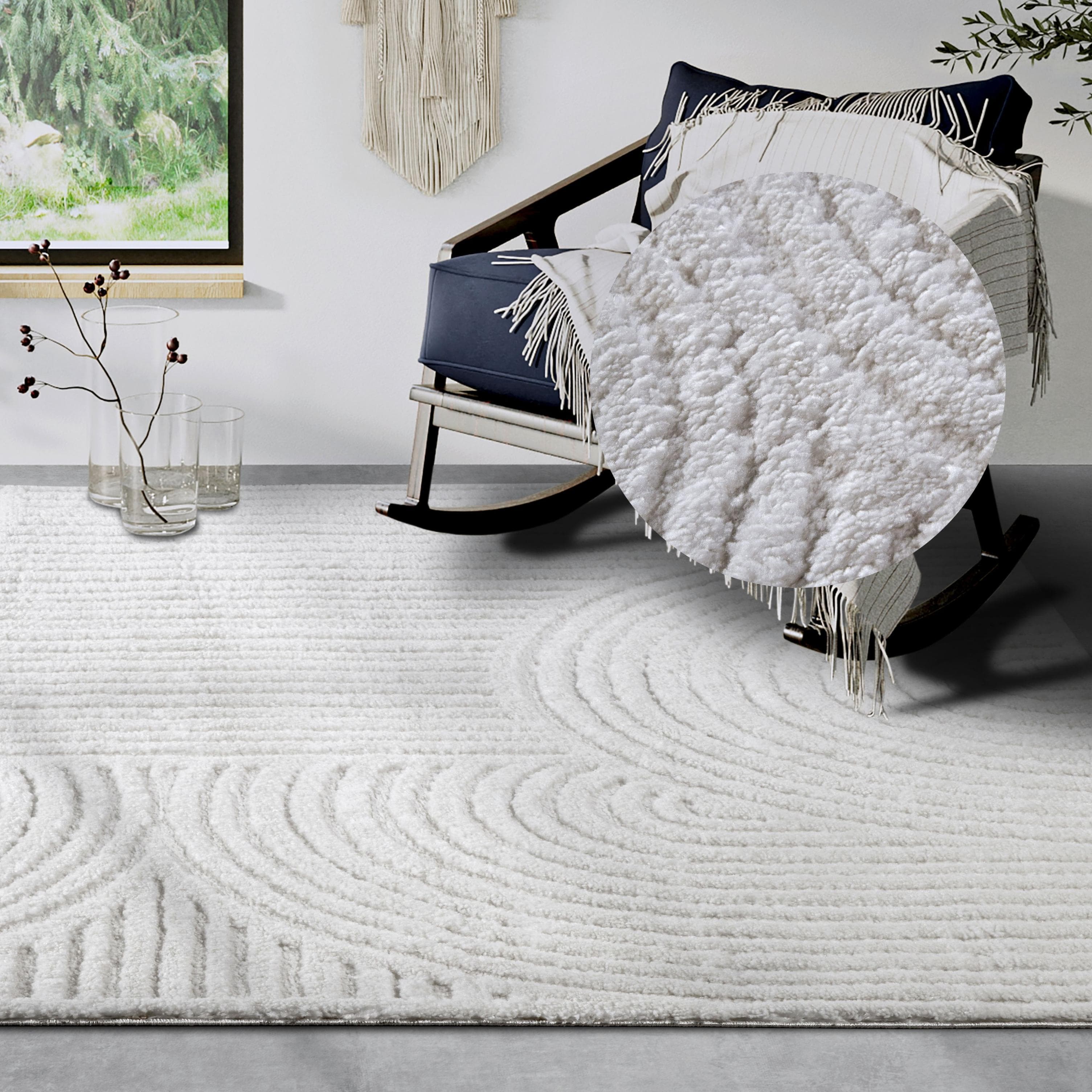 ELLE DECORATION Chappe Designteppich Cremeweiß Modern Hochflor