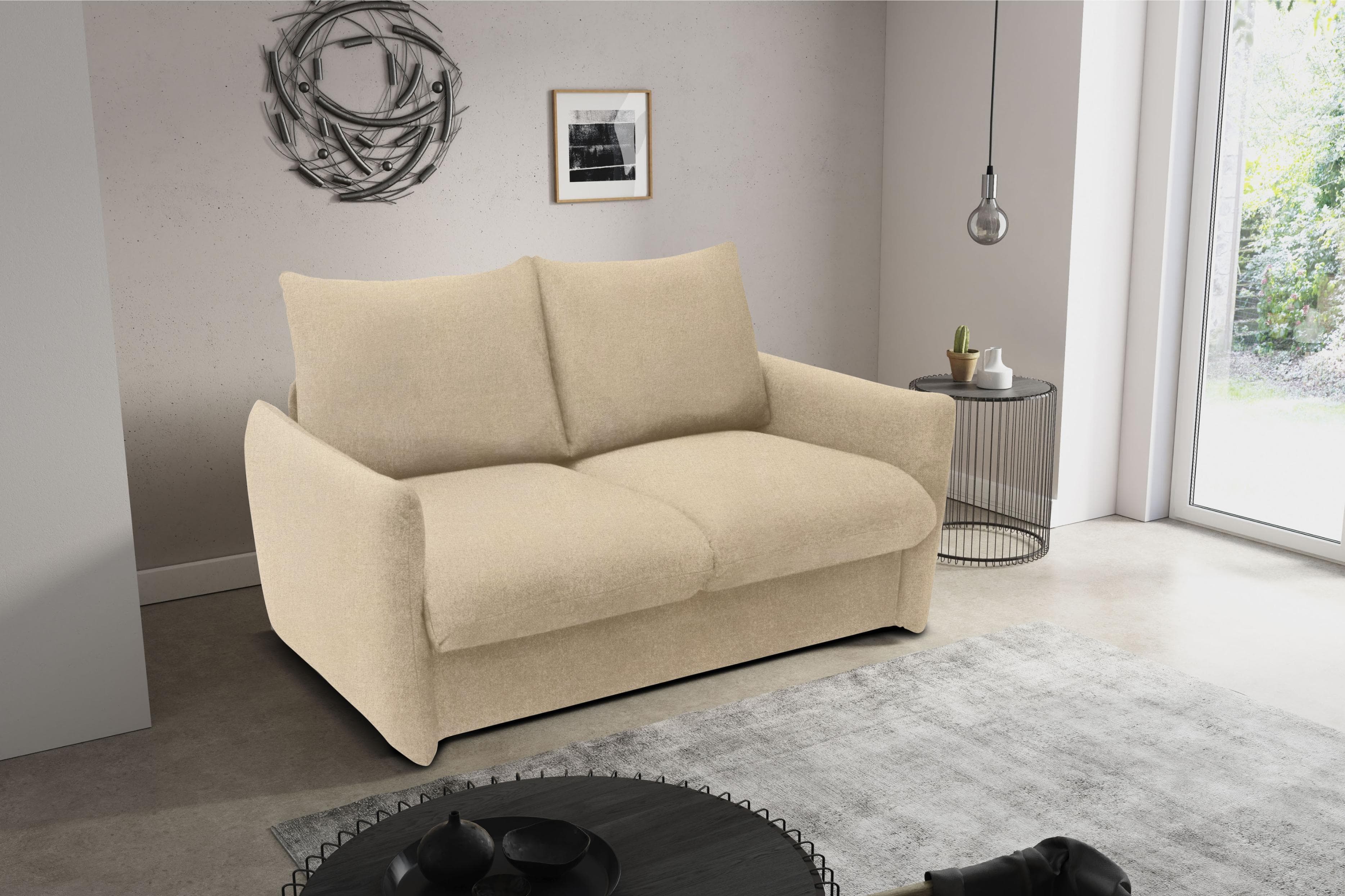 DOMO COLLECTION Schlafsofa 2-Sitzer Beige mit Schlaffunktion