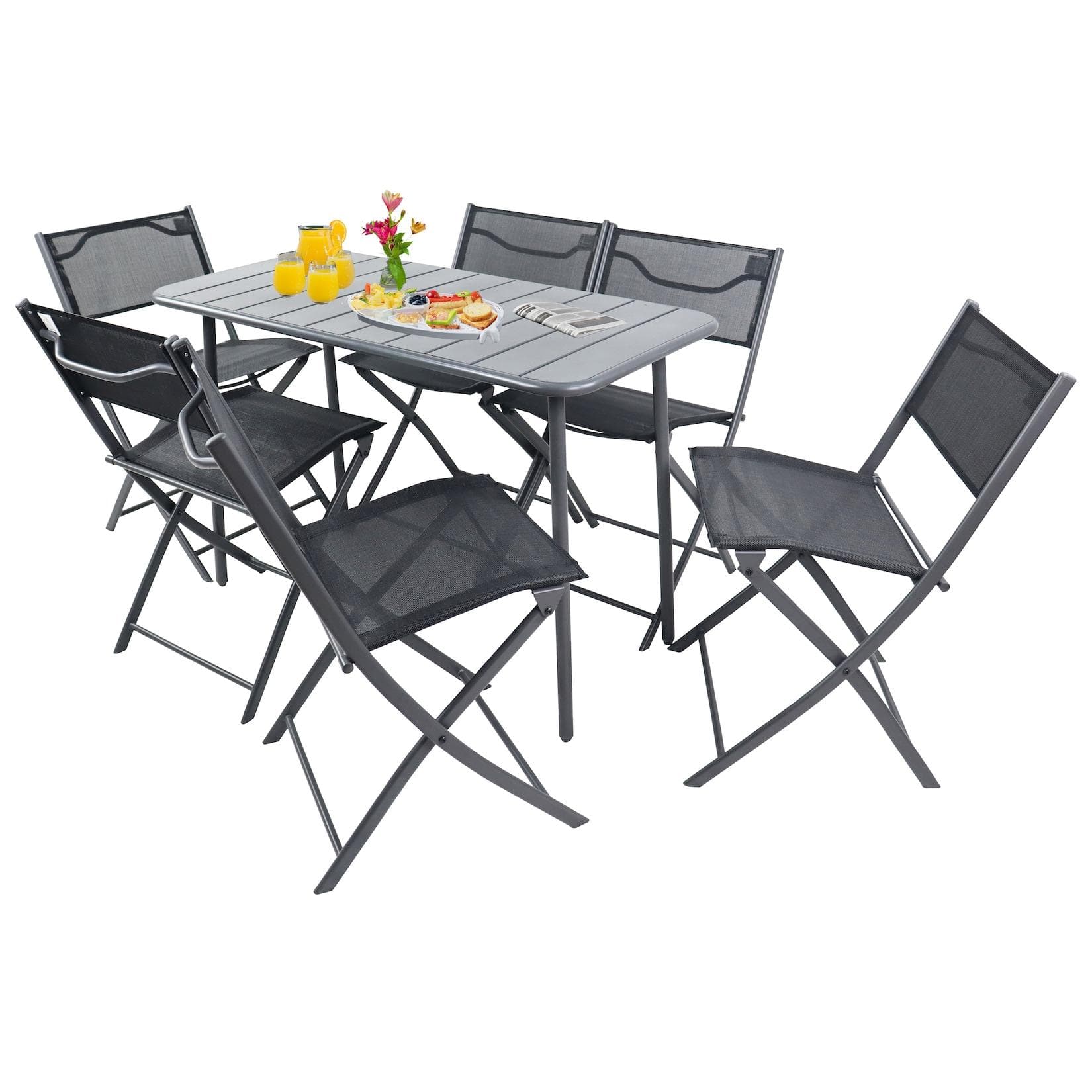 Sumila 7-teiliges Balkonmöbel Set mit 6 Klappstühlen & Tisch