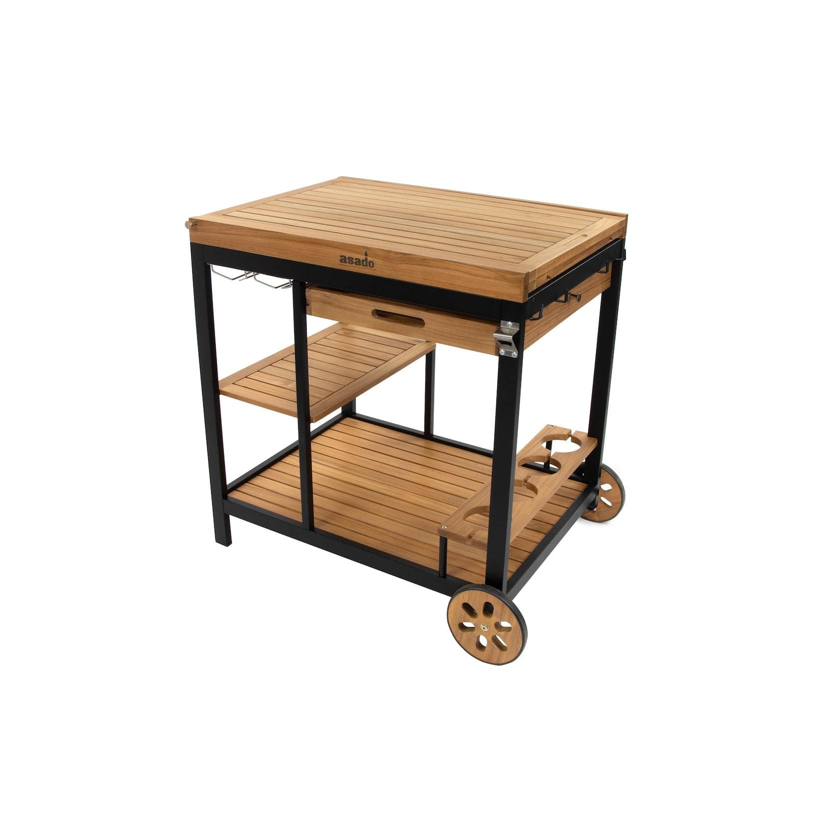 asado® BBQ Grillwagen »Jack« mit Glashalter Schwarz/Teak