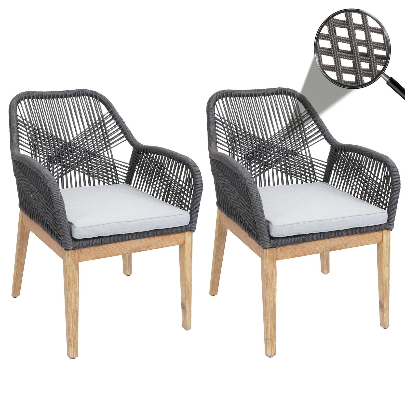 MCW 2er-Set Gartenstuhl Dunkelgrau Akazie mit Kissen