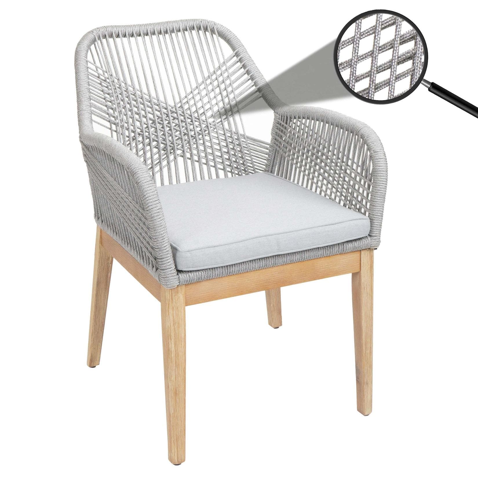 MCW Gartenstuhl MCW-H56b Wetterfest Seilgeflecht Akazie Grau