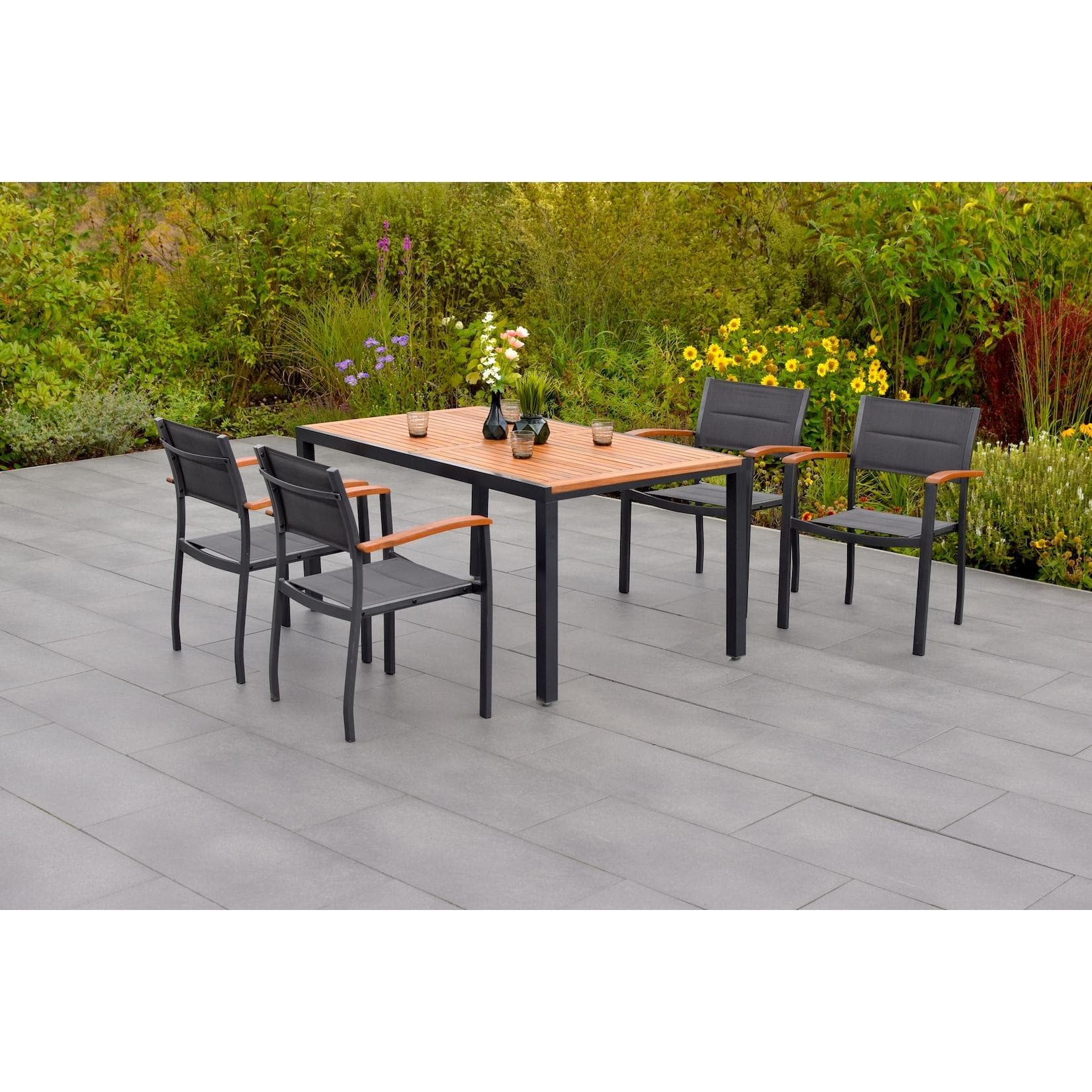 MERXX Paxos Garten-Essgruppe 5-tlg. Grau/Grün Aluminium Akazie