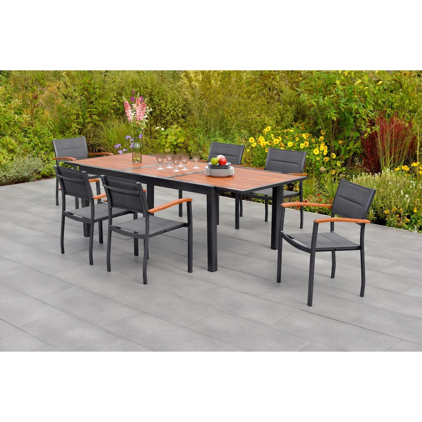 Merxx Paxos 7tlg. Gartenmöbelset mit Ausziehtisch & 6 Sesseln