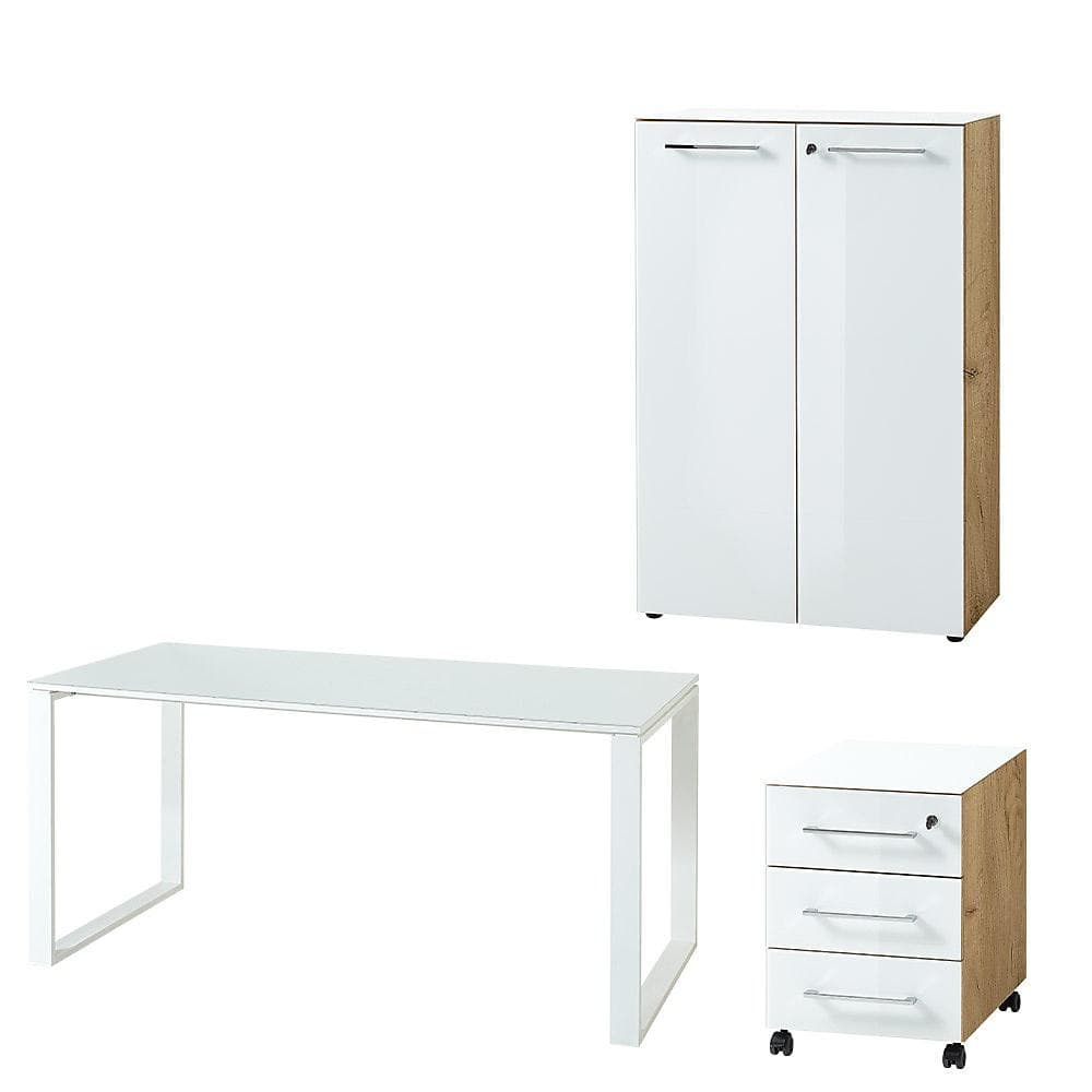 Germania Büromöbel-Set GW-Monteria: Schreibtisch, Rollcontainer & Aktenschrank mit Metallgriffen