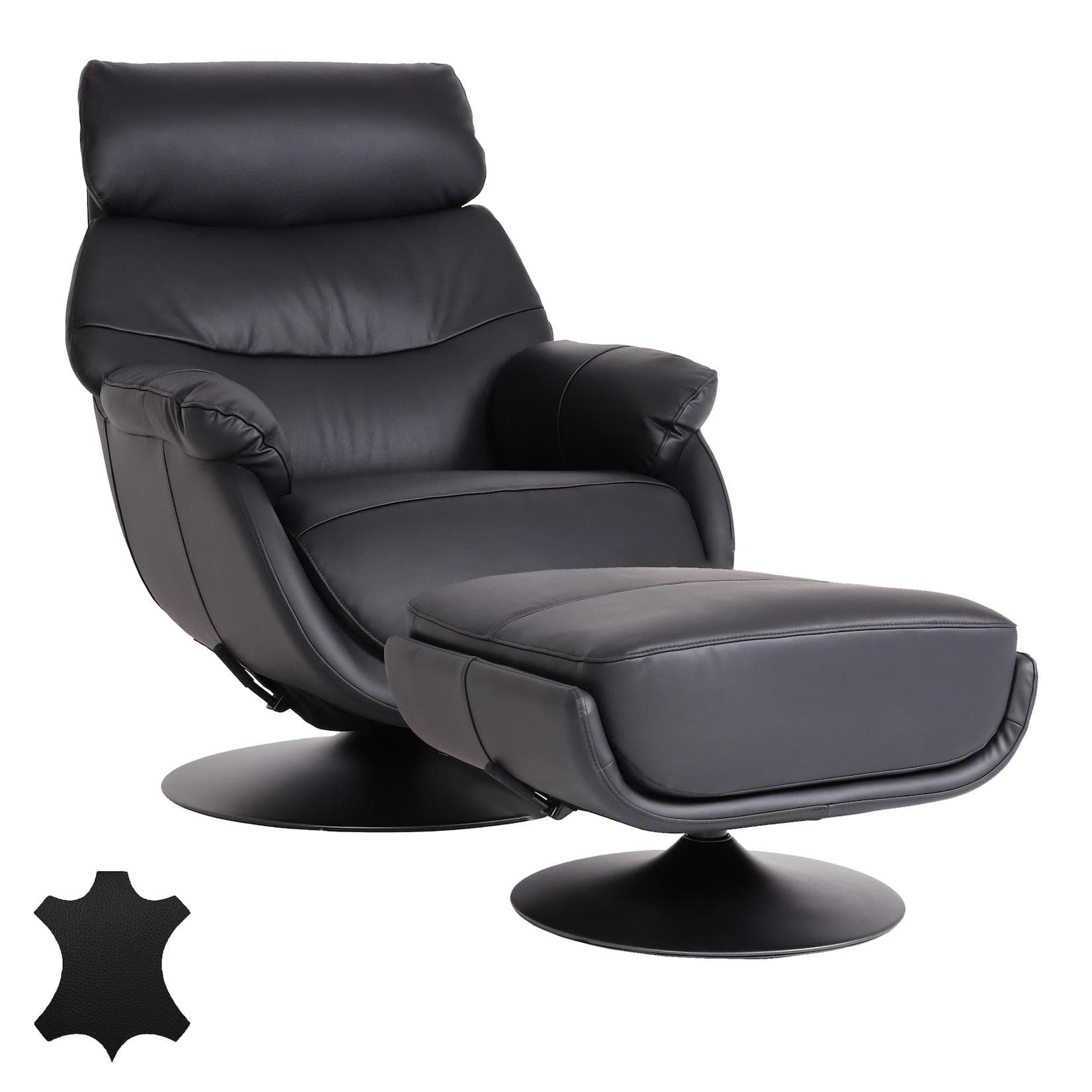 MCW Relaxsessel mit Hocker MCW-K99 Schwarz Wippfunktion Drehbar