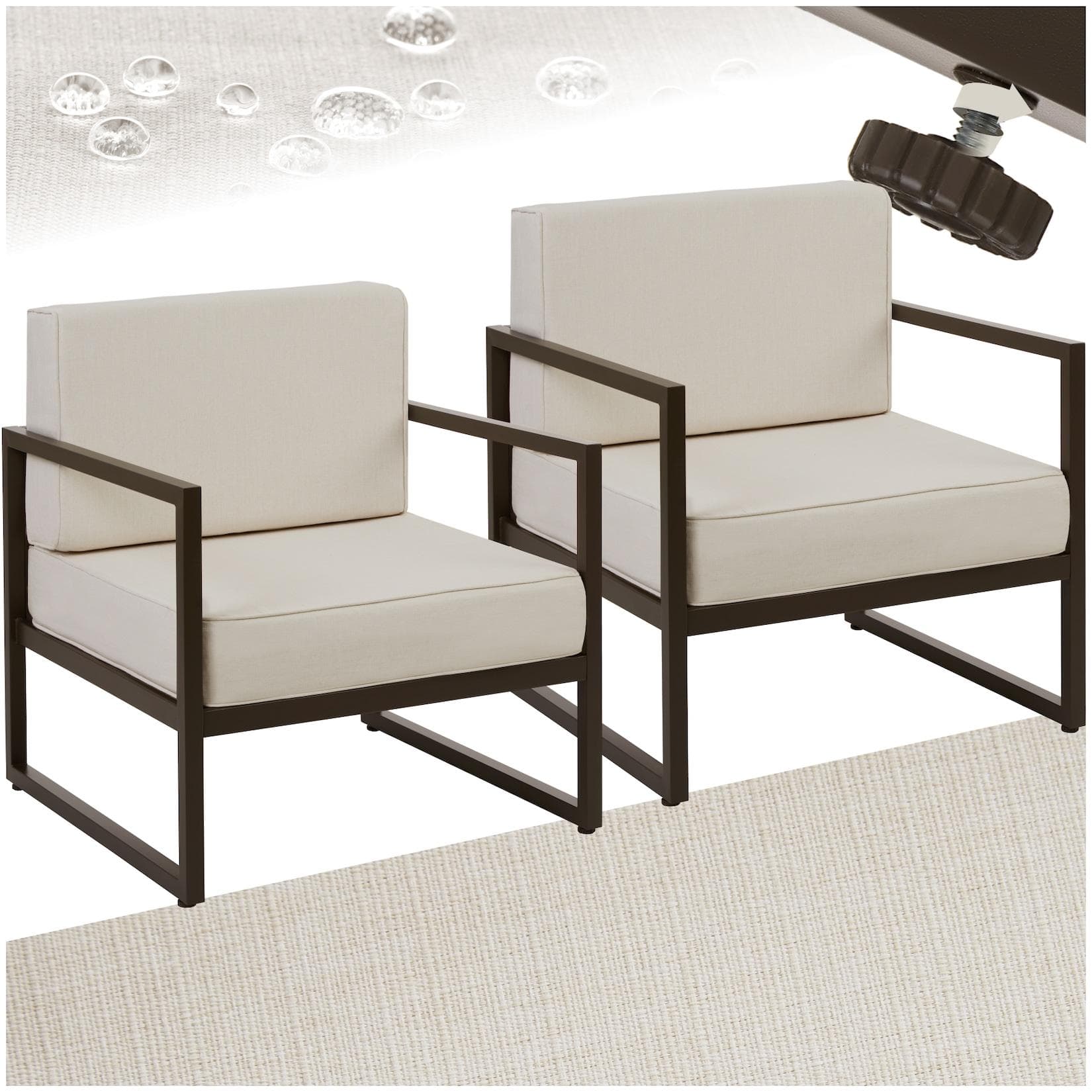 tectake Gartenstuhl Comosa Braun/Beige mit dicken Polstern