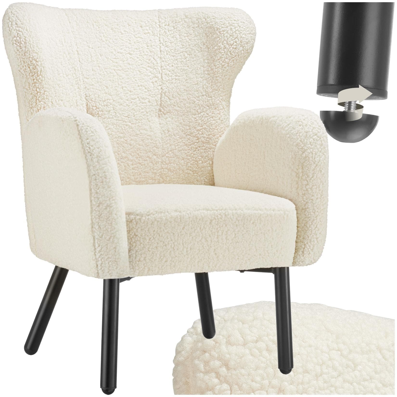 tectake Relaxsessel Vänersborg Creme Bouclé Polstersessel