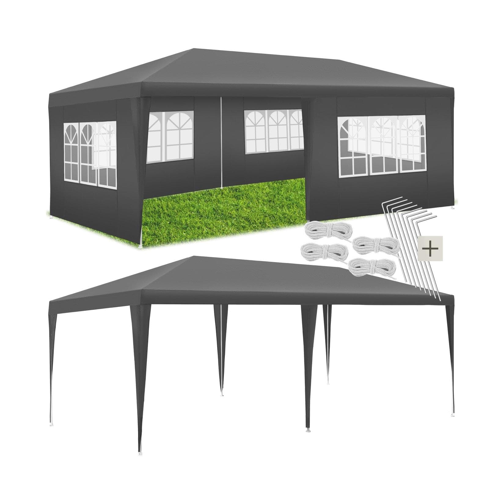 TECTAKE Pavillon Novara 6x3m Grau/Weiß mit 5 Seitenteilen