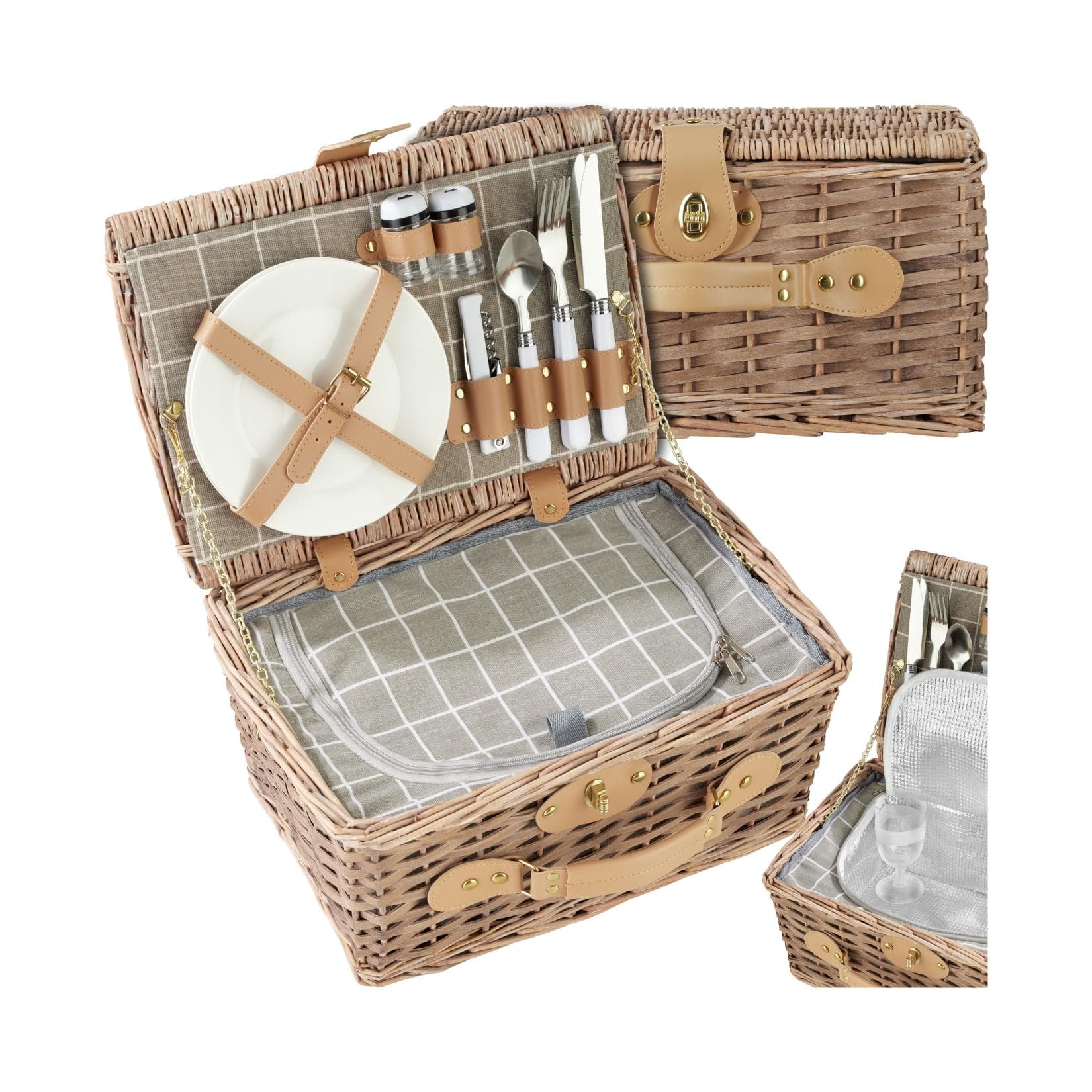 TECTAKE Picknickkorb Langeoog: Geflochtene Weide, 10-teiliges Geschirrset