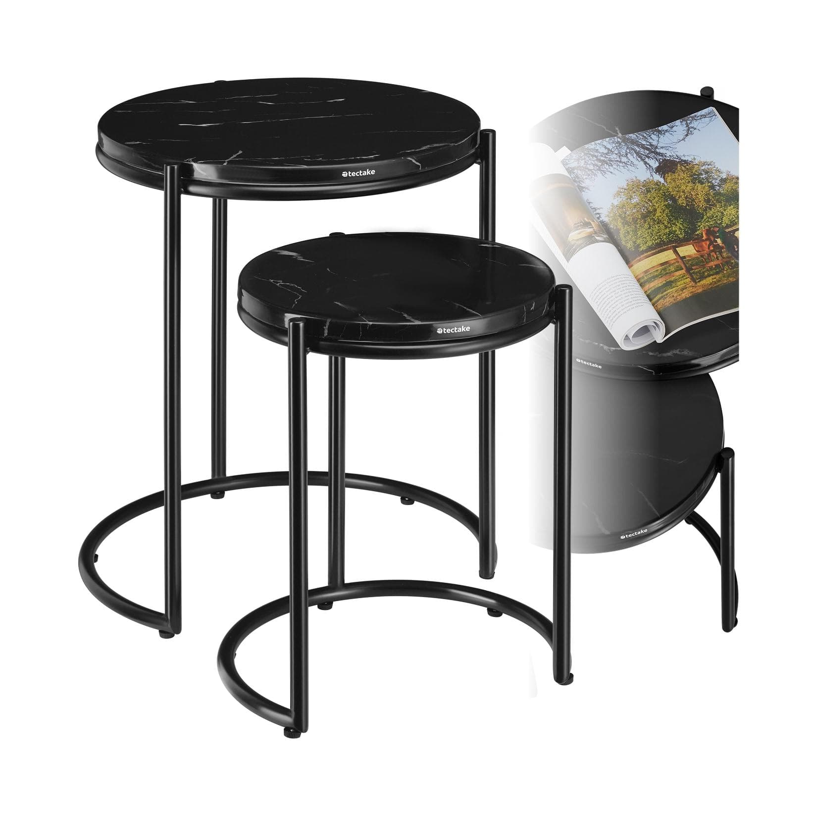 TecTake Beistelltisch 2er Set Marmoroptik Weiß/Grau Kein Aufbau