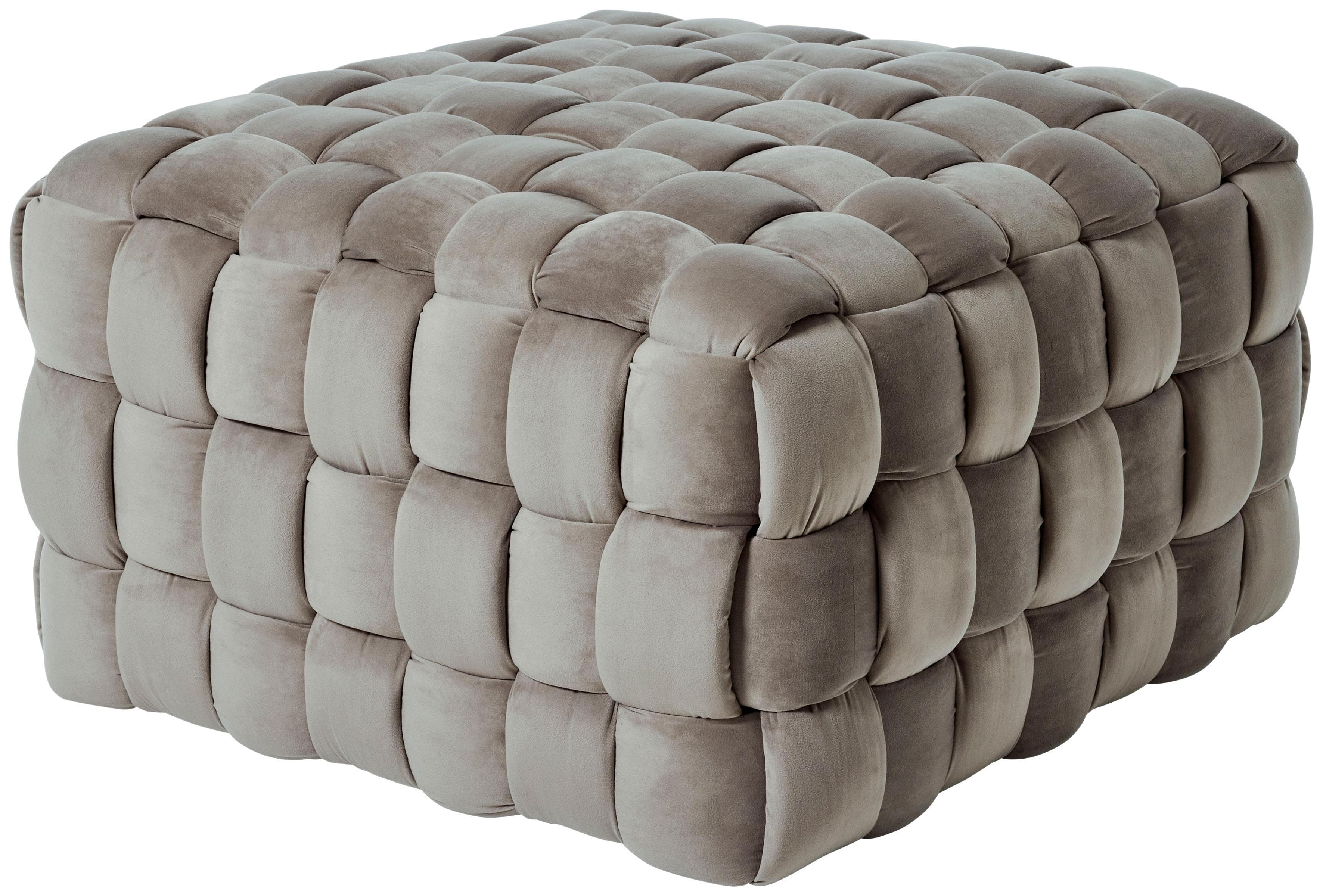 Hocker JAHNKE WEB ART M Taupe Samt Flechtoptik