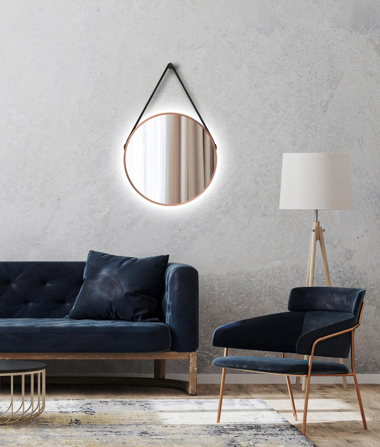 LED-Lichtspiegel TALOS Kupfer 50 cm Rund mit indirekter LED-Beleuchtung