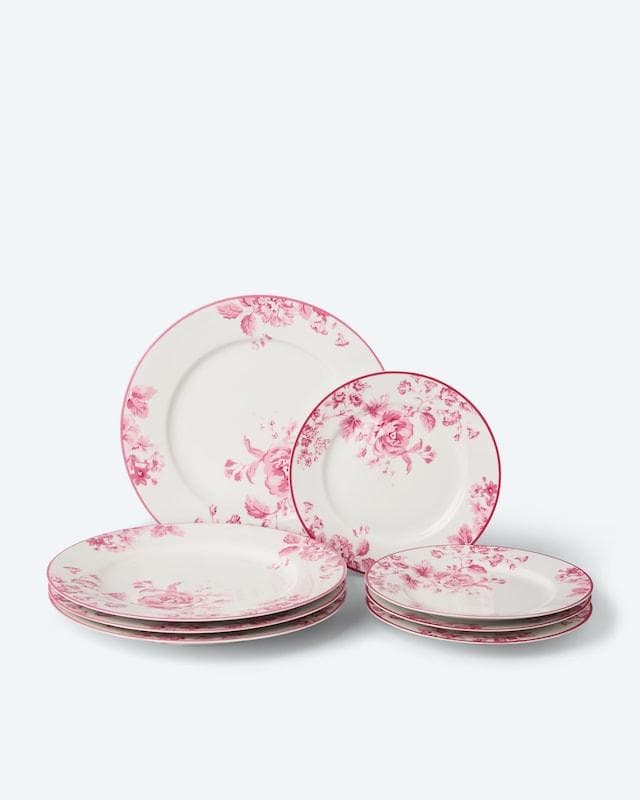 HSE Cottage Dreams Geschirr-Set 8tlg. Rosa Blumen Vintage-Design
