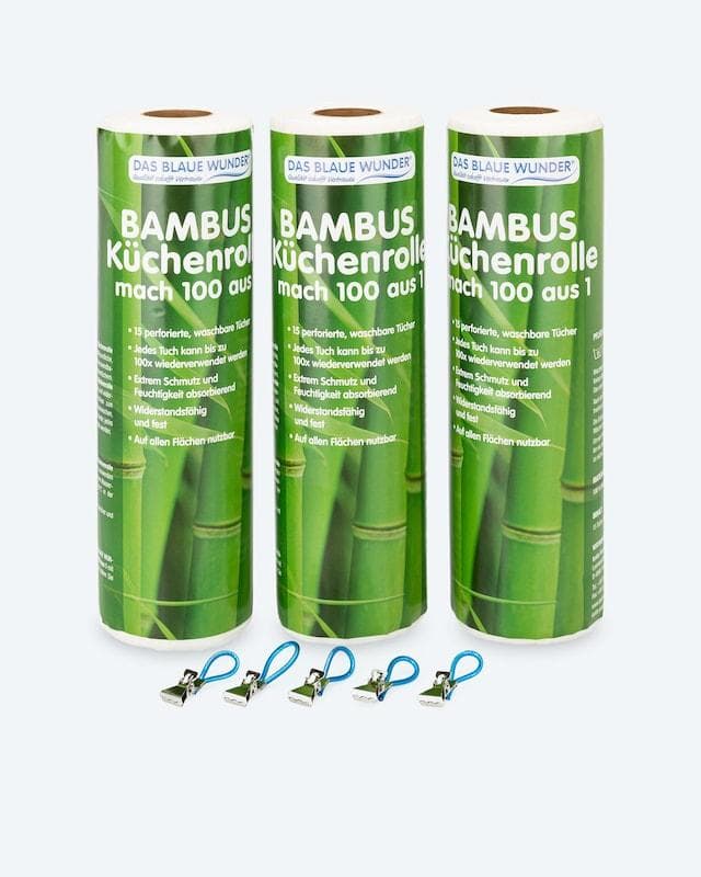 Bambus Küchenrolle 3er Set + 5 Clips