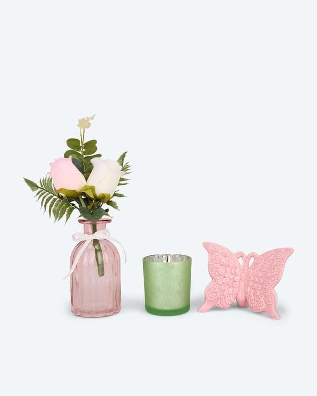 DIY Dekorations-Set Rosa-Grün Kunstblumen