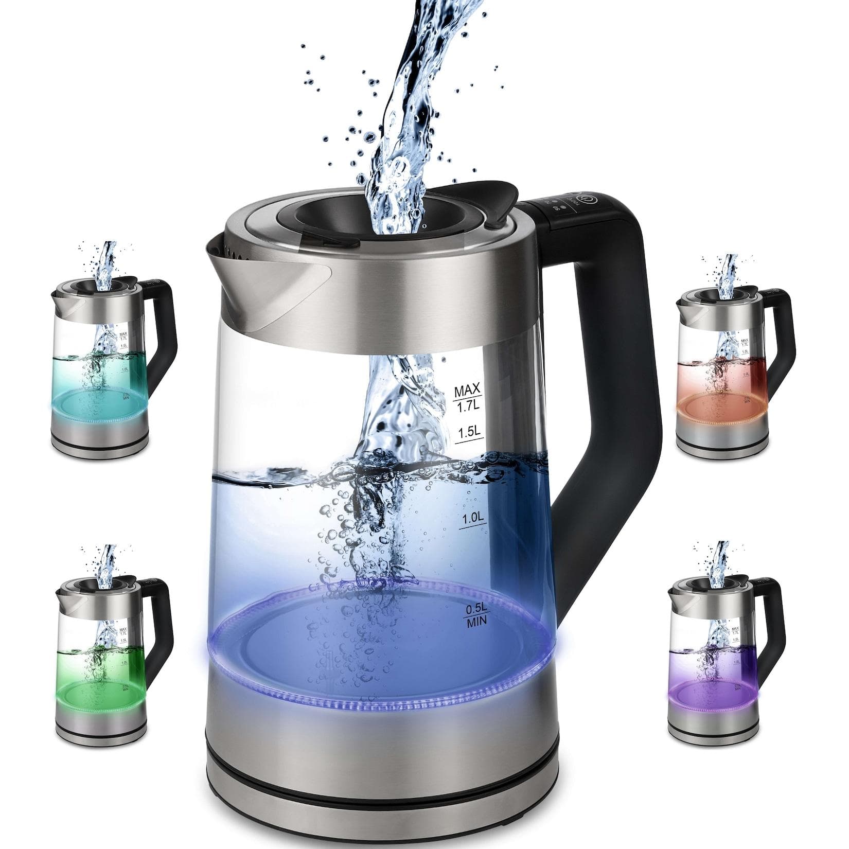 Ecosa Glas Wasserkocher mit Temperatursteuerung und LED 1.7L