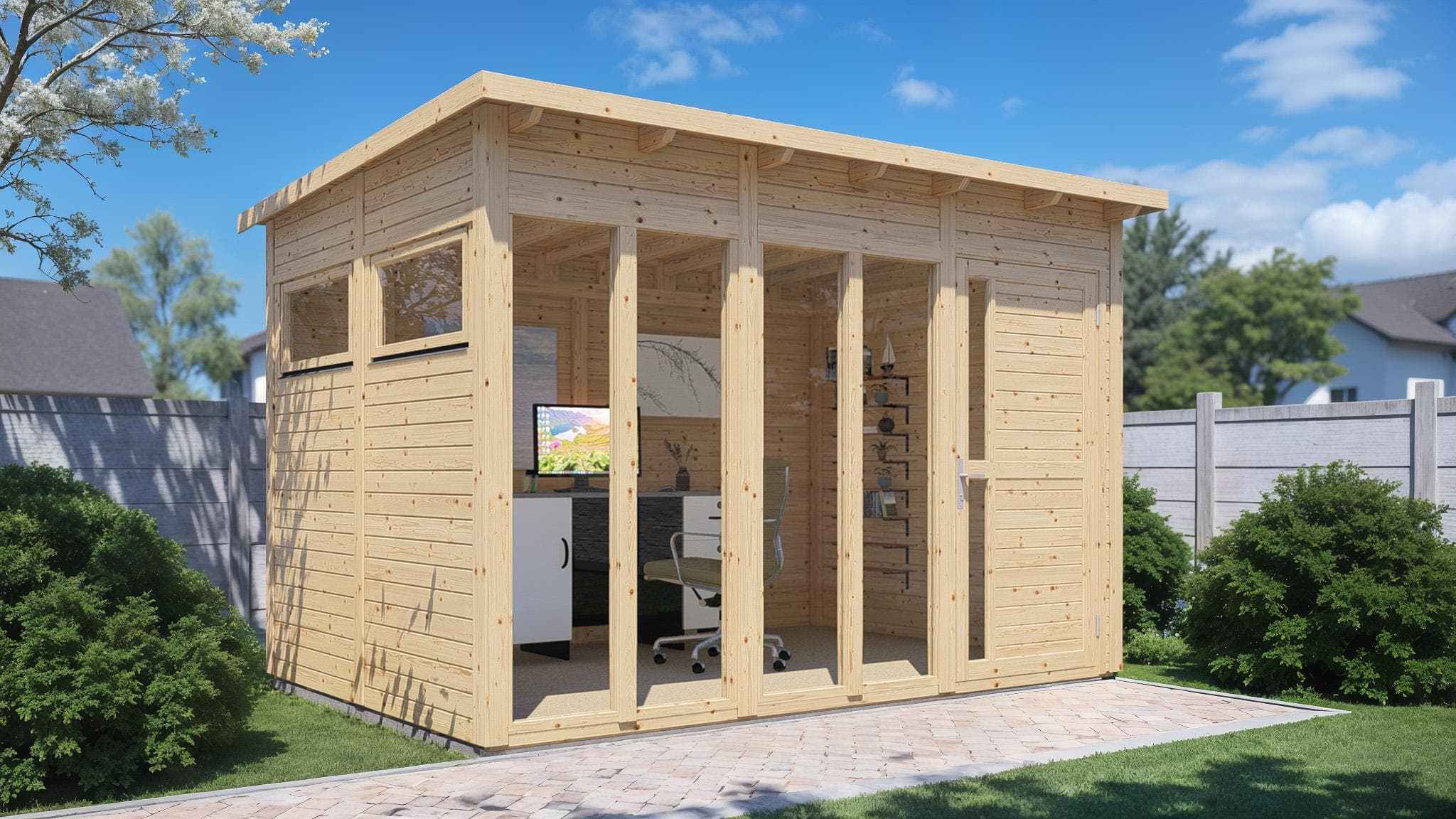 BERTILO Pentus 3 Office Gartenhaus Beige Massivholz Pultdach