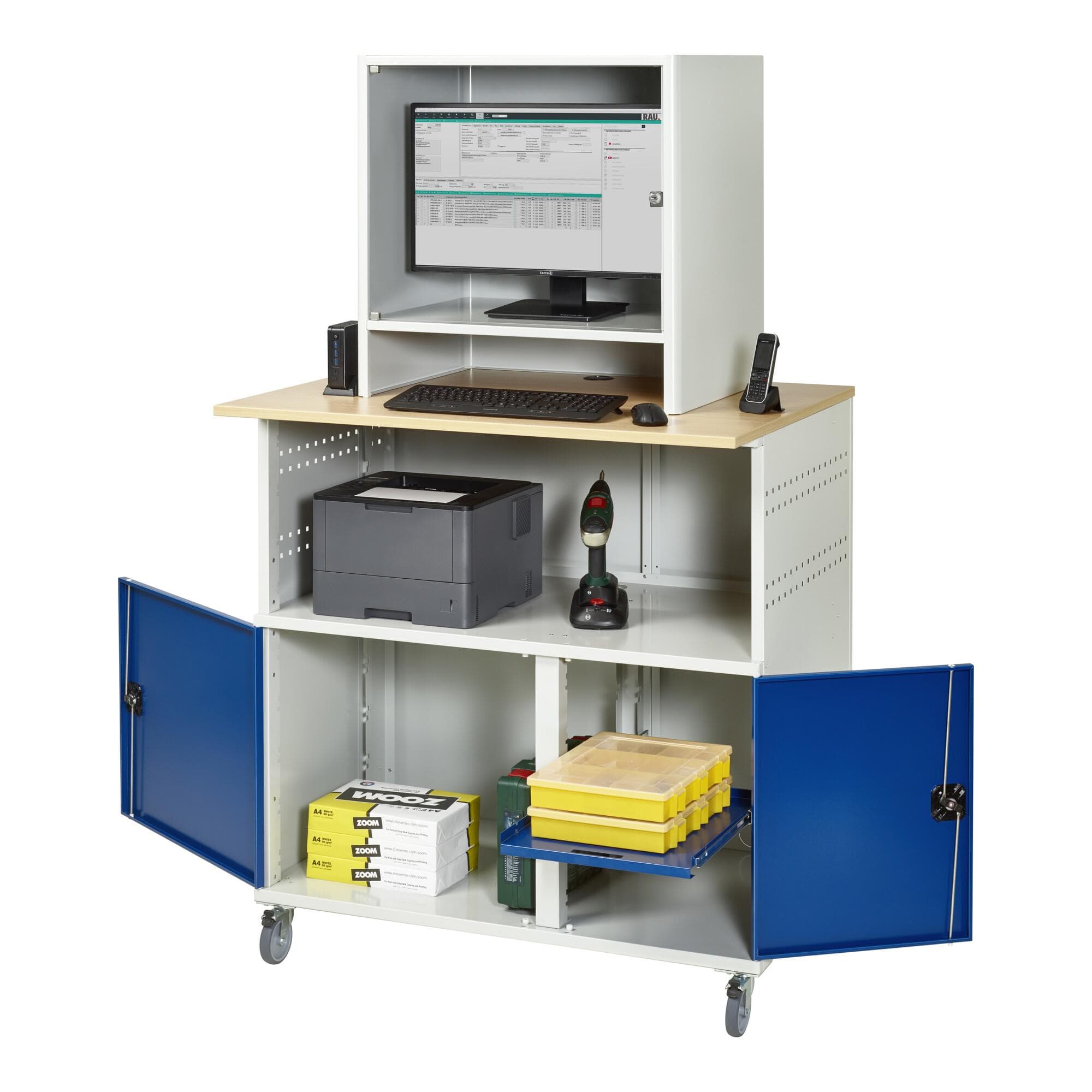 Rau Computer-Tisch 1023 mit Monitorgehäuse BucheDekor